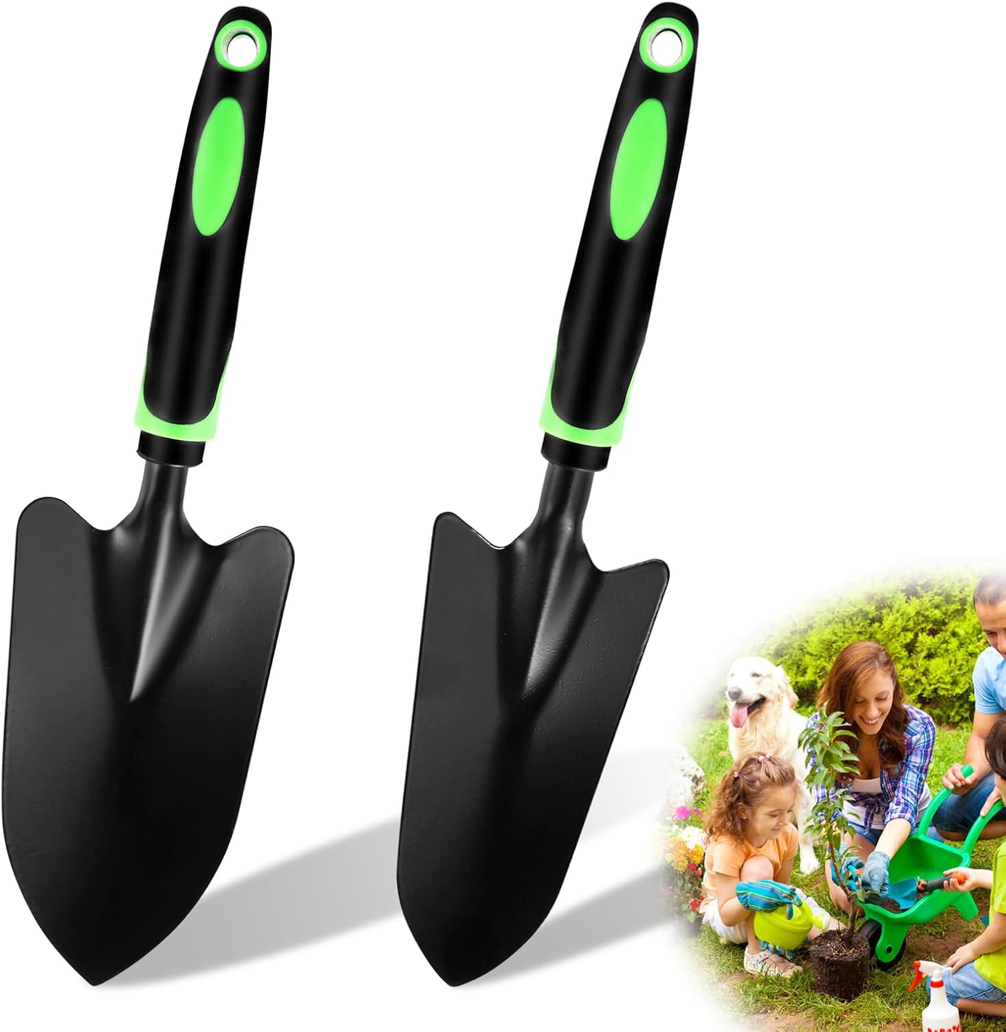 Lot de 2 petites pelles de jardin en acier au carbone - Mini pelle de plage - Pelle à fleurs - Pelle à main - Pour planter, désherber, transplanter