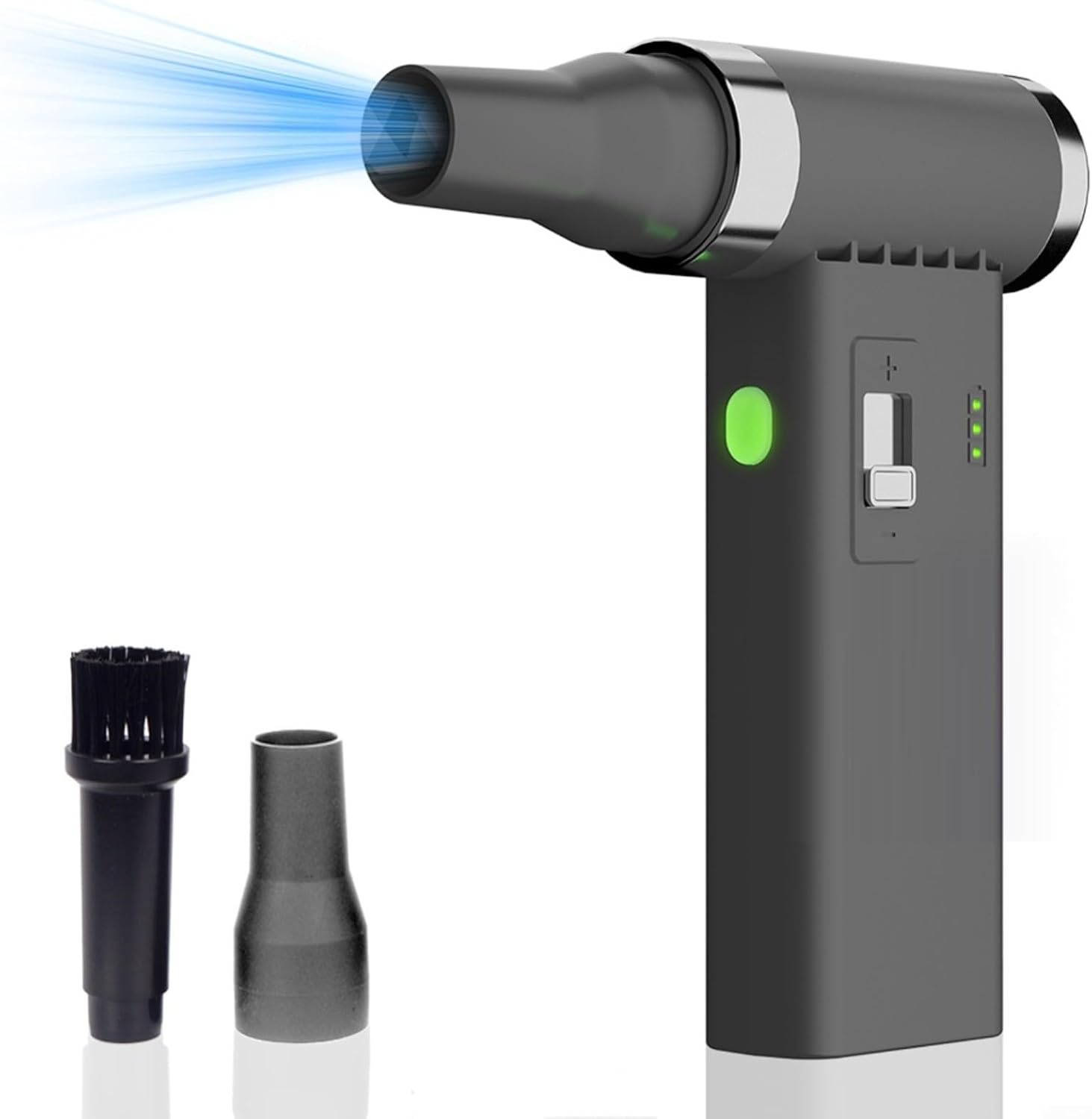 Plumeau à air comprimé sans fil 110 000 tr/min, rechargeable pour nettoyage de clavier PC, dépoussiérant réglable à 3 vitesses pour voiture et bureau (gris)