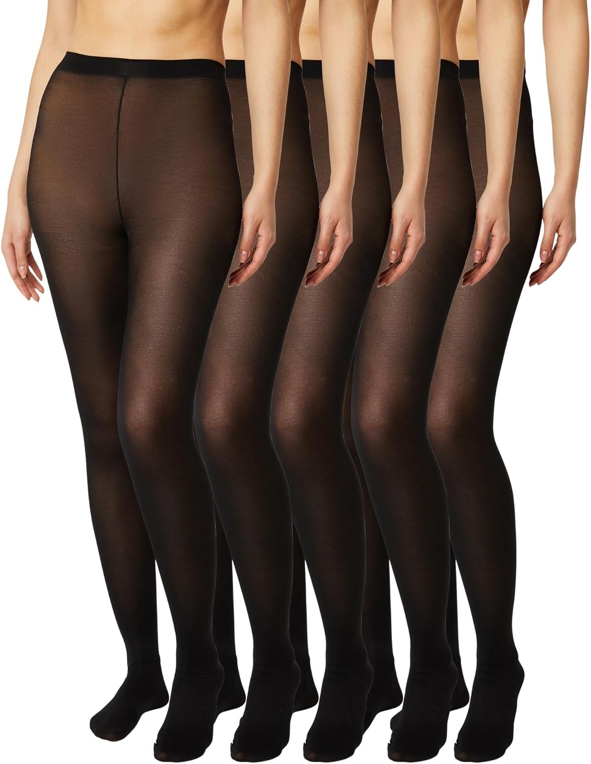 FM London Lot de 5 Collants Femme 40 Deniers, en Microfibres, Résistants