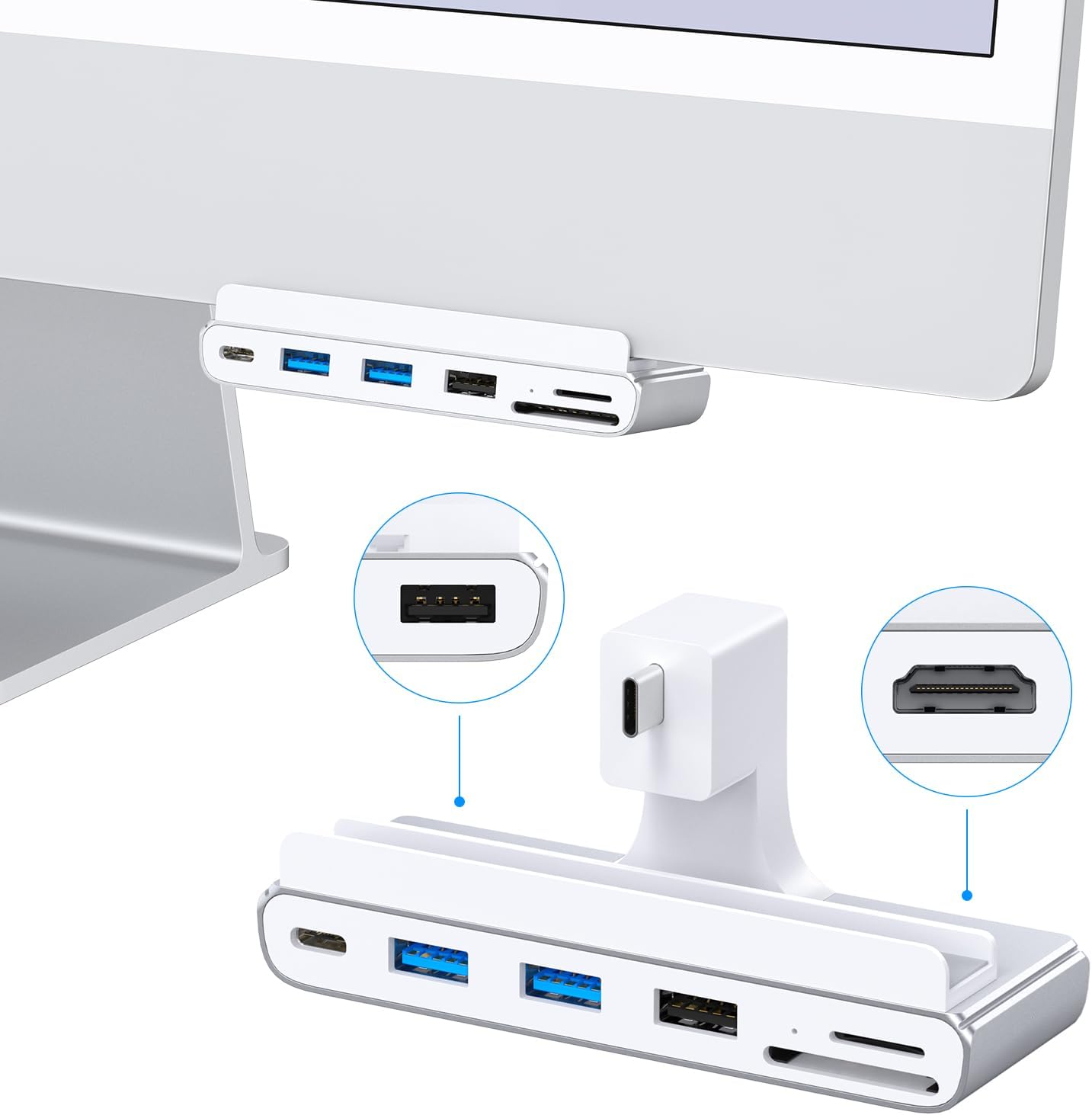 Adaptateur USB 8 en 1 pour iMac avec HDMI 4K @ 60 Hz, USB 3.0 5 Gbit/s, Lecteur de Carte SD/TF, Station d'accueil USB C pour iMac 24" M1/M3/M4