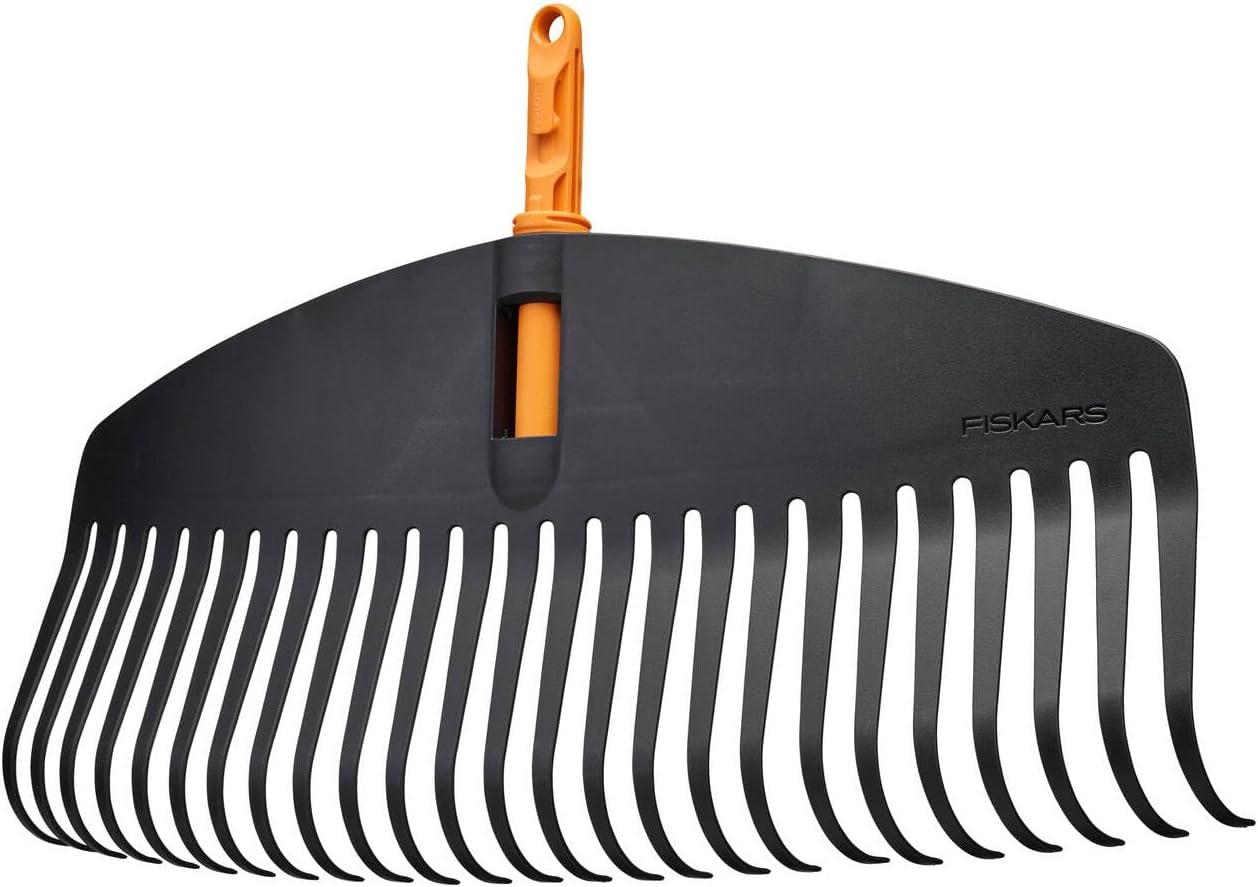 Fiskars OneClick Râteau à Feuilles L, Large Balai en Éventail pour Grandes Surfaces, Changement Facile en Un Seul Clic, Largeur : 51 cm, Noir/Orange, 1080673