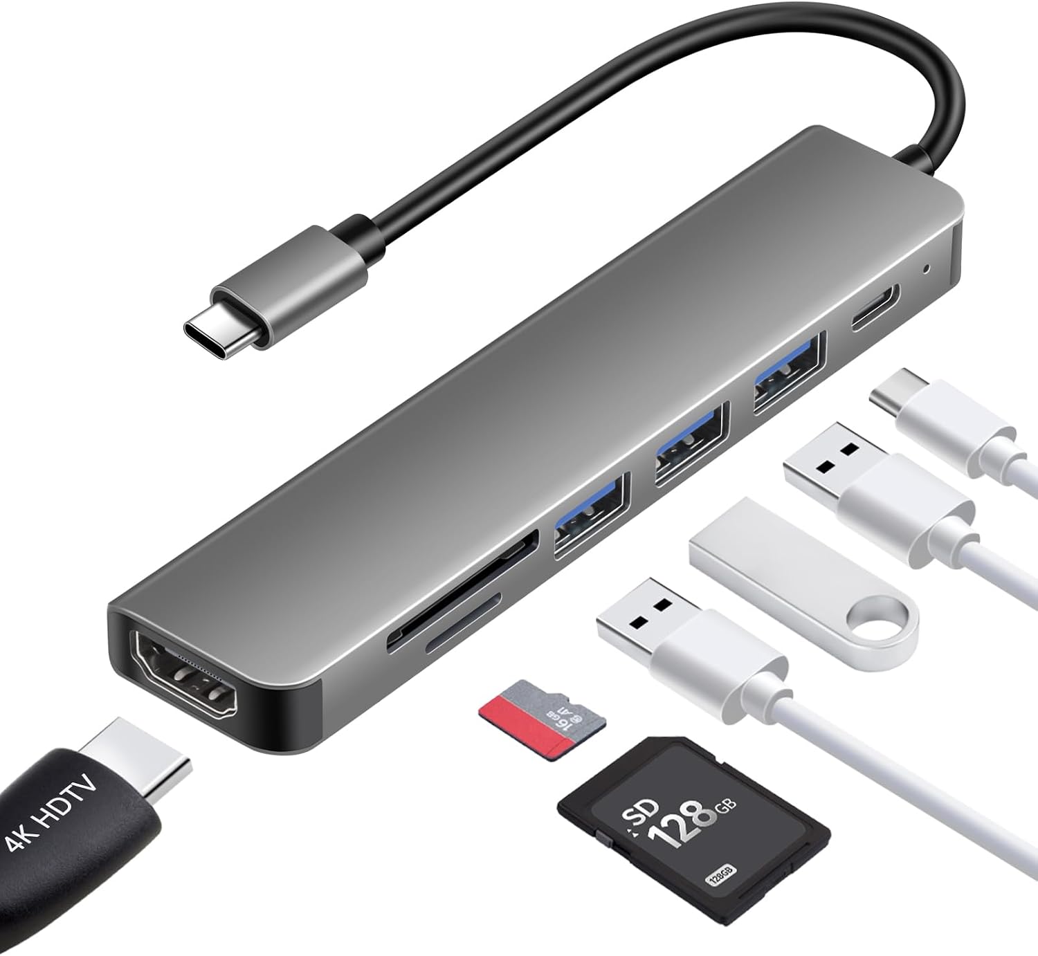 Hub USB C 7-en-1 avec HDMI 4K SD/TF, Ports USB 3.0 et 2 USB 2.0