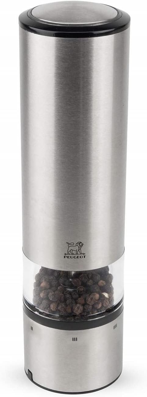 PEUGEOT - Duo Moulin à Poivre + Moulin à Sel Électrique Elis Sense u'Select 20 cm - 6 Réglages de Moutures Prédéfinies - En Inox - Fabrication Française