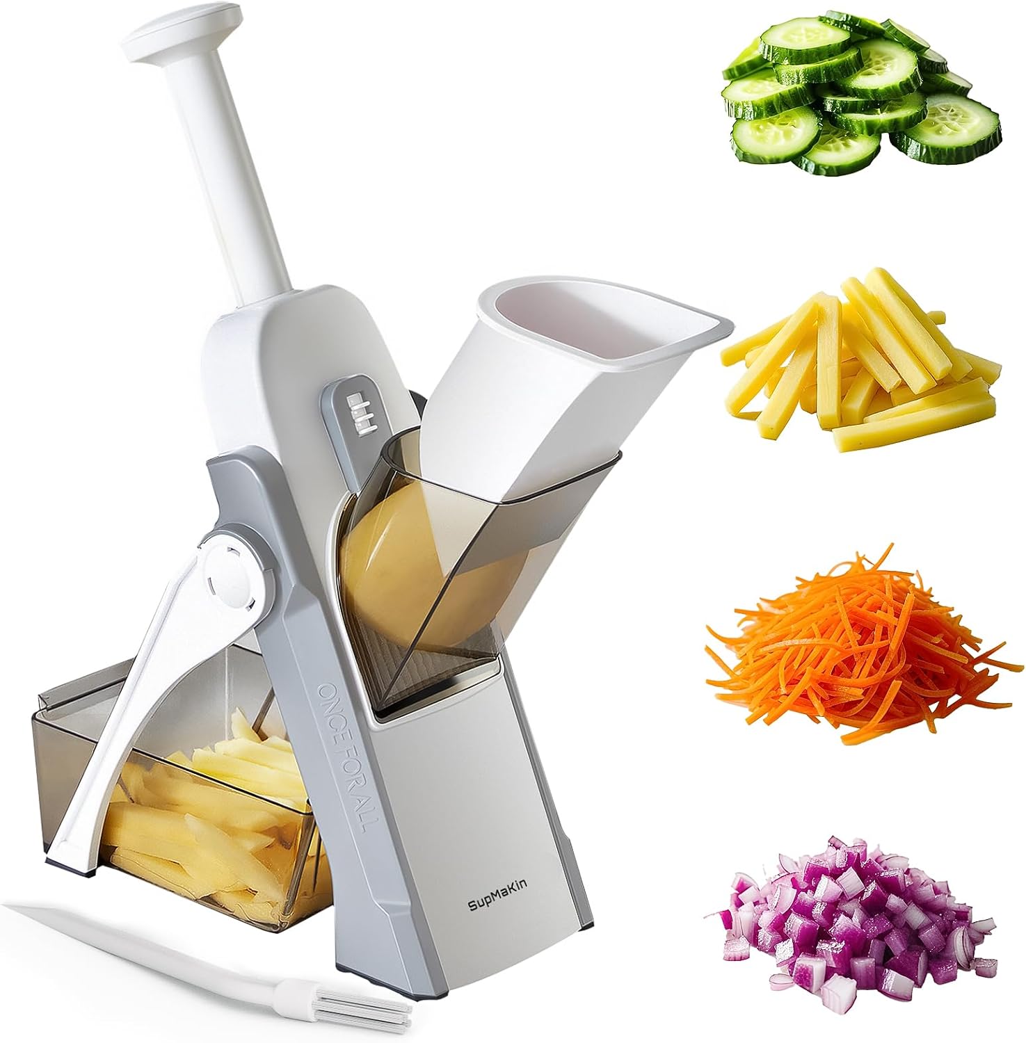SupMaKin Mandoline de Cuisine Safety Slicer Manuelle Multifonction Tous Coupe Légumes Lame en acier inoxydable, Julienne, Cubes, Fcoupe Patate Frite carotte, Euroshopping - bleu