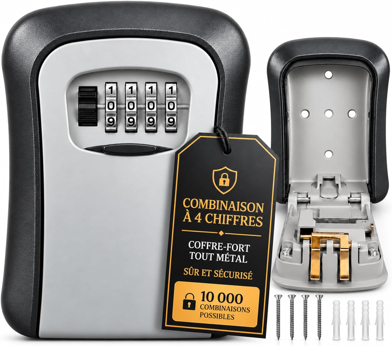 LDS® Boîte à Clef Murale Sécurisée avec Code – Boîte à Clés Extérieur 4 Chiffres, Coffre Fort à Clé Résistant aux Intempéries, Cache Clef Extérieur, Alliage de Zinc Robuste, pour Clés et Cartes