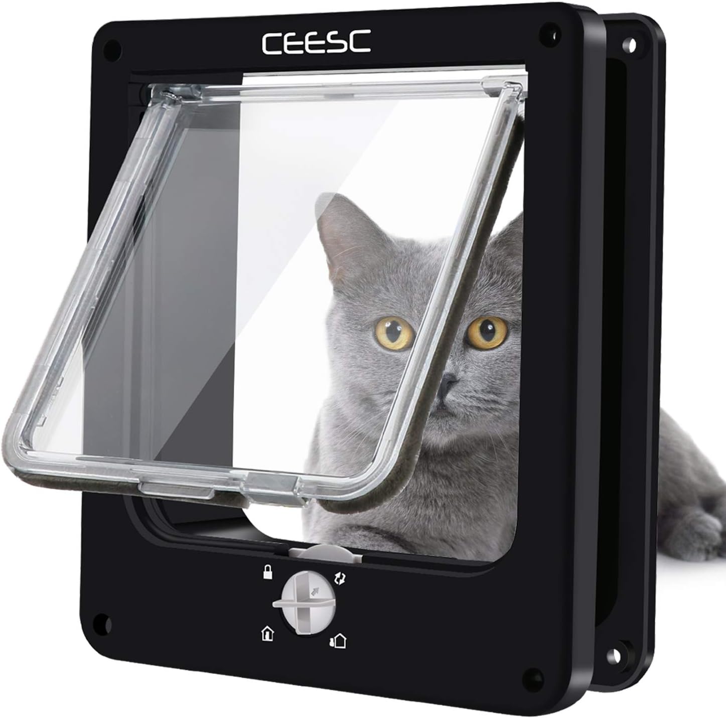 CEESC Chatière pour Chat, Porte pour Animaux de Compagnie magnétique avec Serrure rotative à 4 Voies pour Chats, Chatons et Chatons, Version améliorée (Taille intérieure: 19,5 x 18 x 5,5 cm, Blanc)
