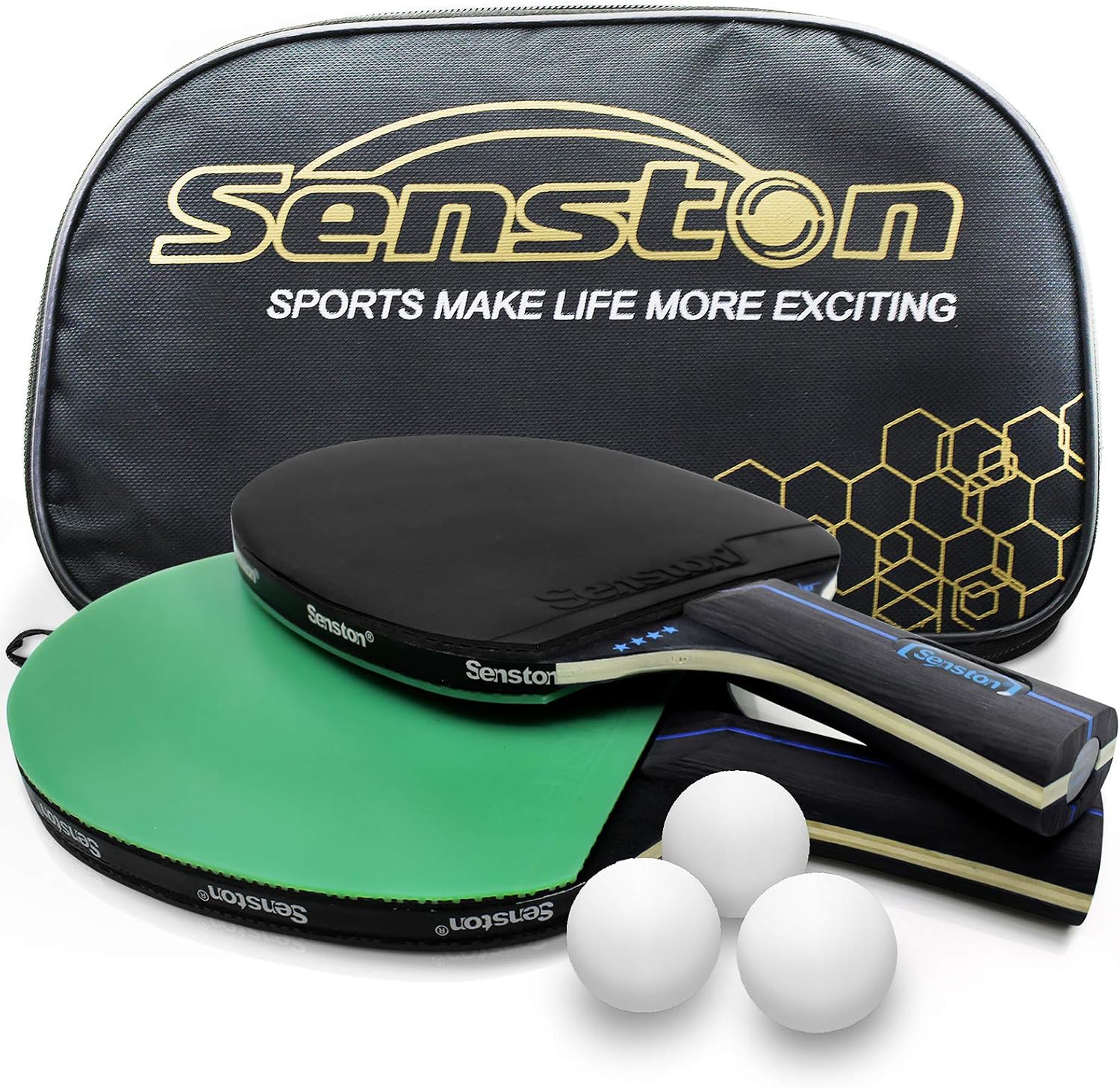 Senston Raquette ping Pong Professionnel, balles de ping-Pong, 2 Raquettes de Tennis de Table et 3 balles