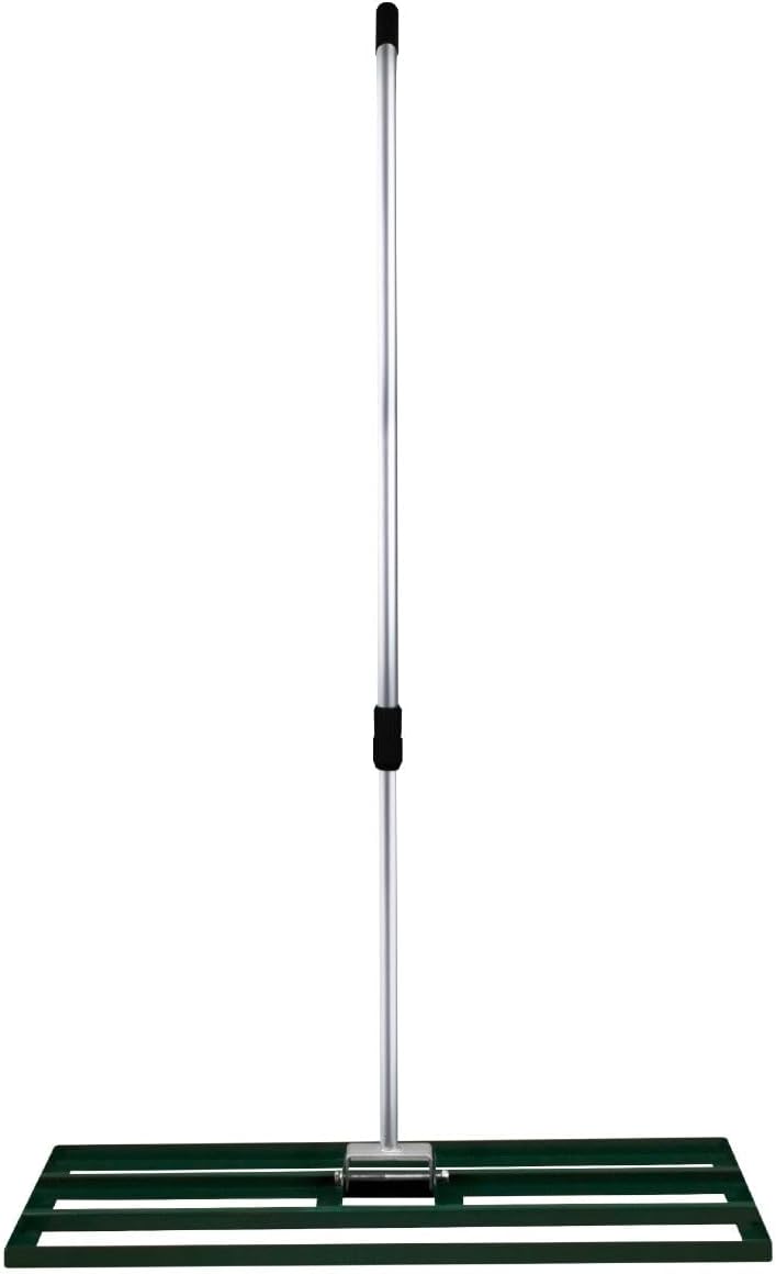 Râteau de Nivellement de Pelouse en Acier inoxydable Vert 100 cm Largeur - Parfait pour Mettre à plat : Cour de golf,terrains de Sports Jardin,Aménagement Extérieur - Manche Extensible Jusqu'à 190cm