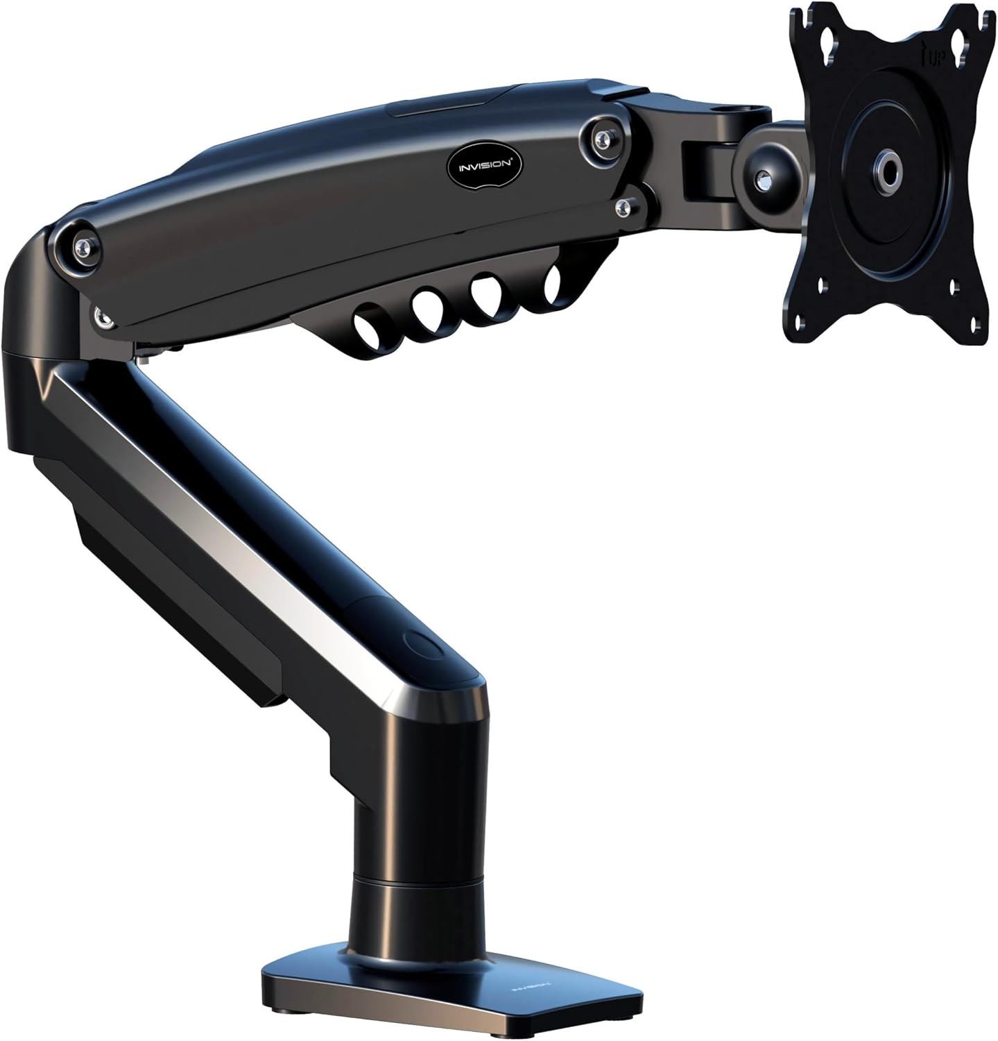 Invision Support Écran PC pour 19 à 32 Pouces, Réglage Hauteur sans Outil Bras avec Incline, Pivote et Tourne, VESA 75 et 100mm, Pince de Bureau, Capacité de Charge 2-9kg (MX200 Bras Simple)