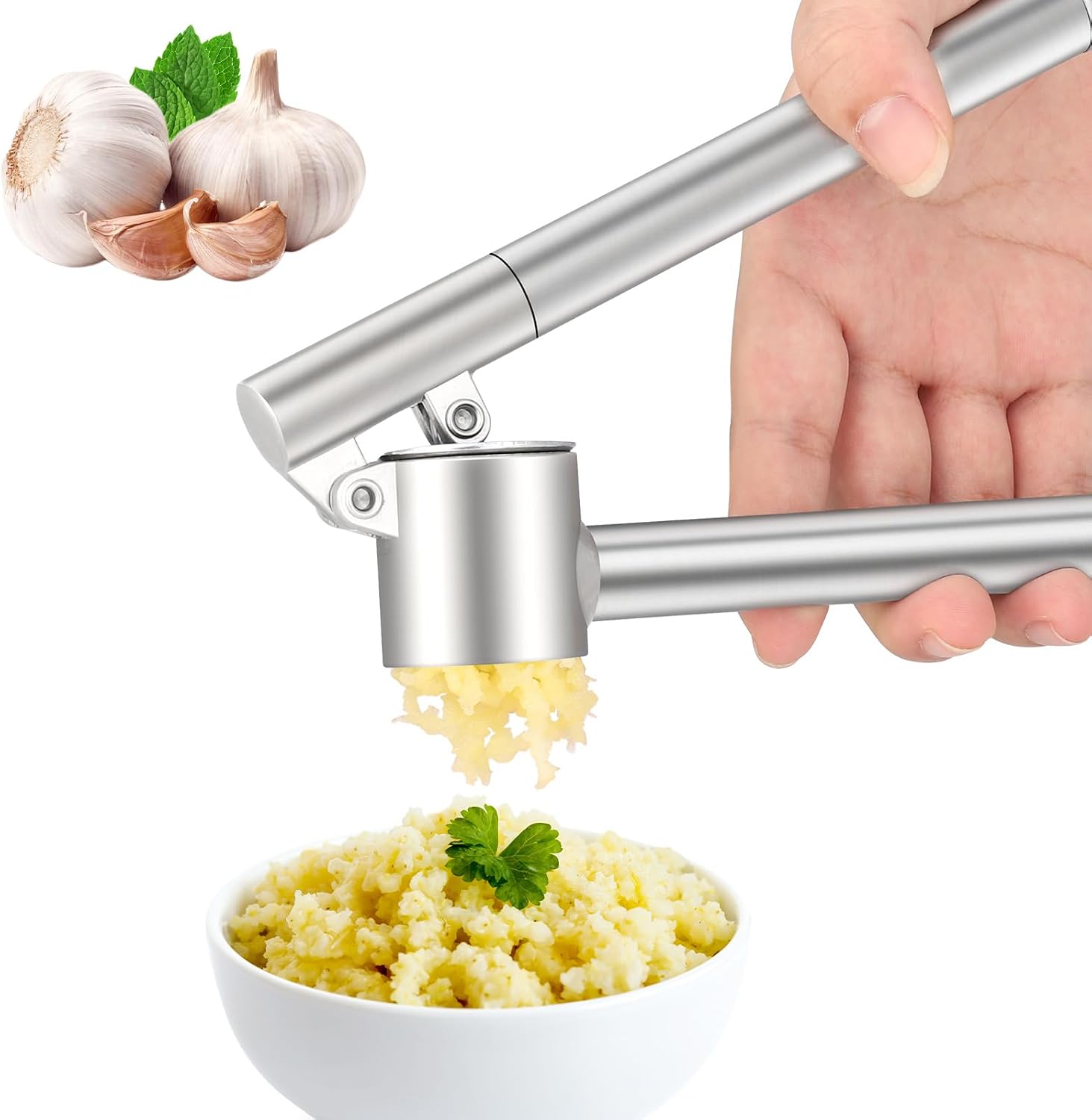 Presse Ail, Apritsce Ecrase Ail, Presse Ail Inox Professionnel, Garlic Crusher, Facile à Presser, Facile à Nettoyer et Durable