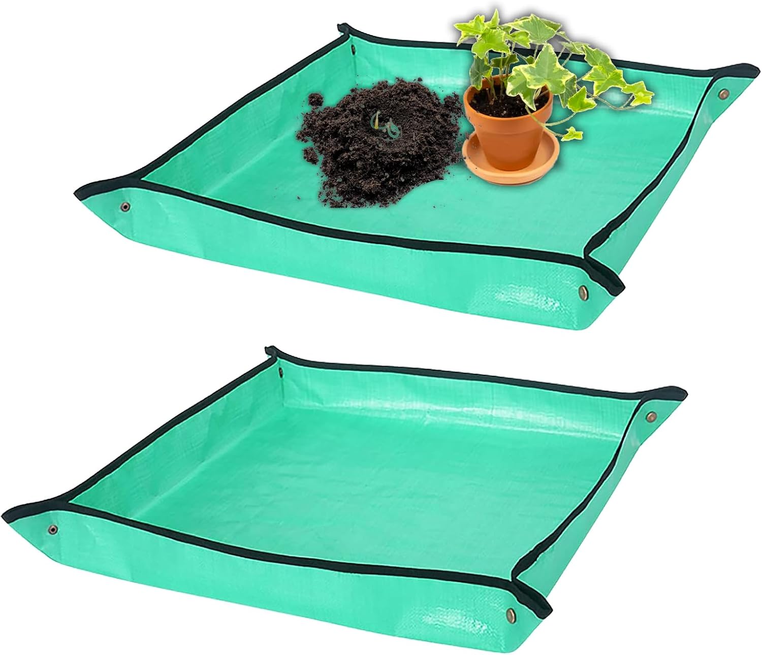 2 Pièce Tapis de Plantation de Jardin, Tapis de Jardinage Pliable, Jardin Imperméable Pot Pad, pour Repiquage, Taille, Rempotage, 2 Tailles (100x100cm, 50x50cm, Vert)