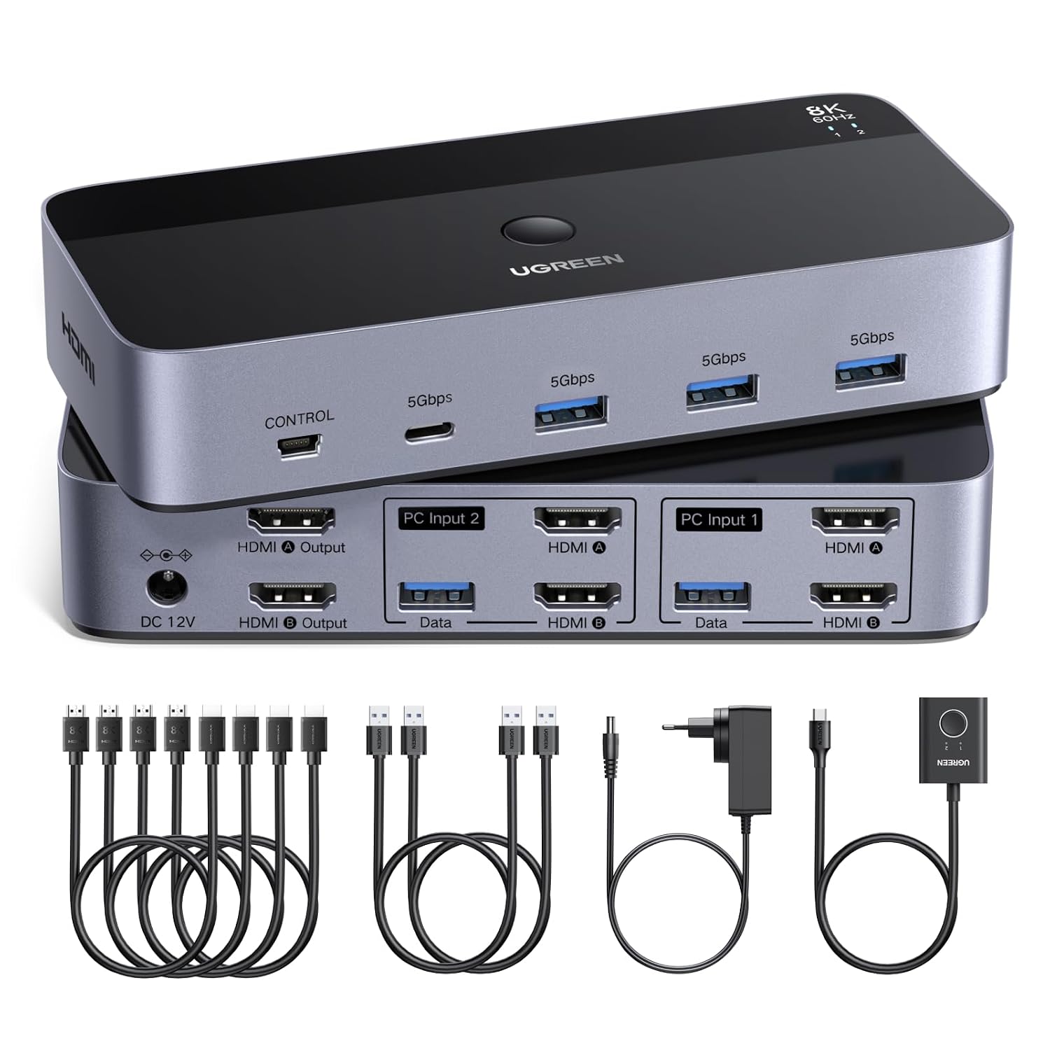 UGREEN Switch HDMI KVM 2 Entrées 2 Sorties 8K 60Hz pour 2 Affichage