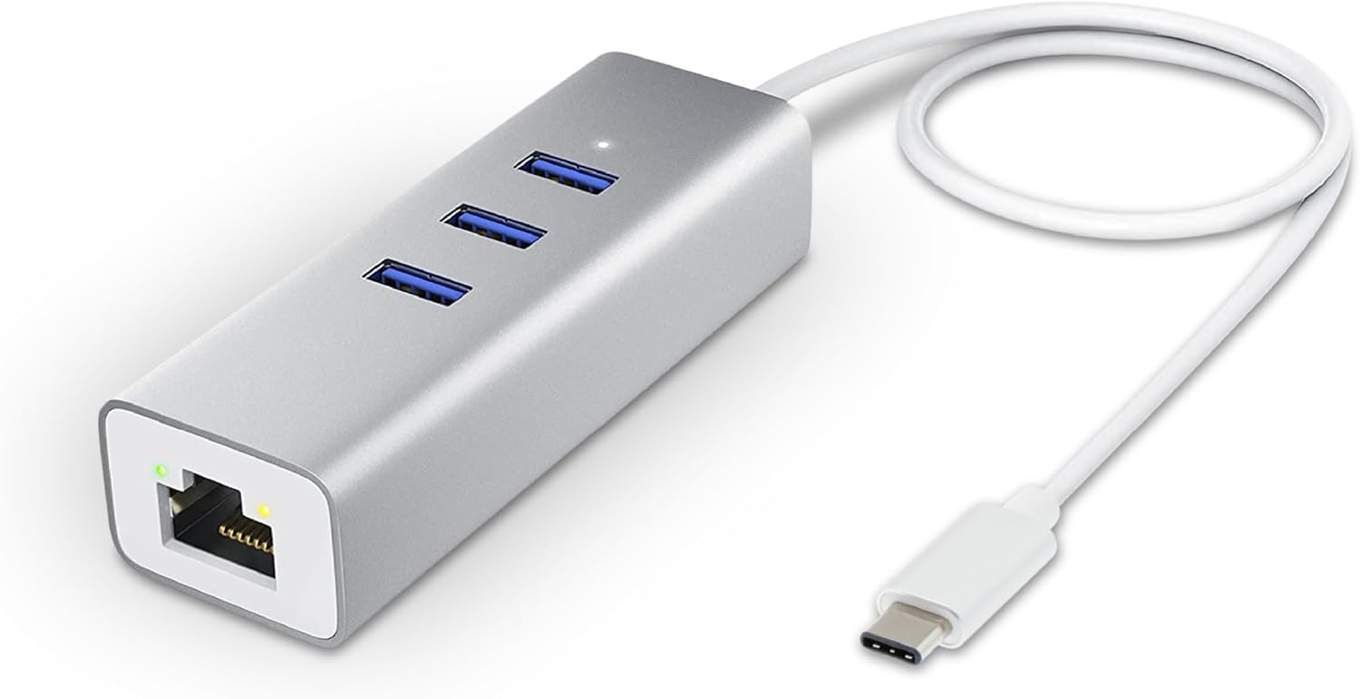 APM Hub USB C, 4 en 1, vers Ethernet RJ45 et 3 Ports USB 3.0, Adaptateur USB Type-C 5Gbps, Réseau Gigabit, Compatible avec Windows MacOS Linux ChromeOS PC XPS Surface MacBook, 570317