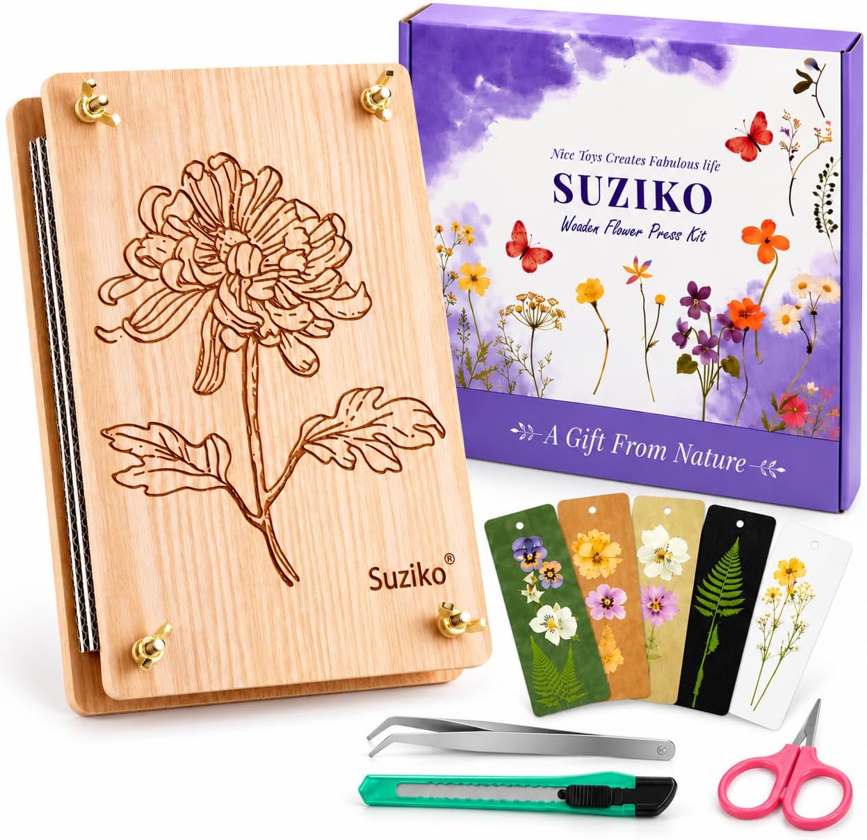 Suziko Grand kit de presse à fleurs avec motif de rose pour adultes et enfants – 27 x 17 cm – Kit d'artisanat pour la conservation des fleurs et des feuilles, excellent cadeau pour les amateurs de