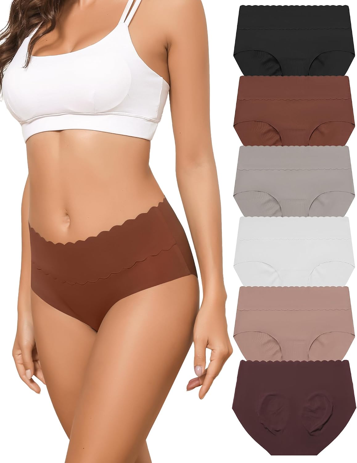 Levao Culotte sans Couture Femme Invisible Taille Haute Slip Dim Lot de 6