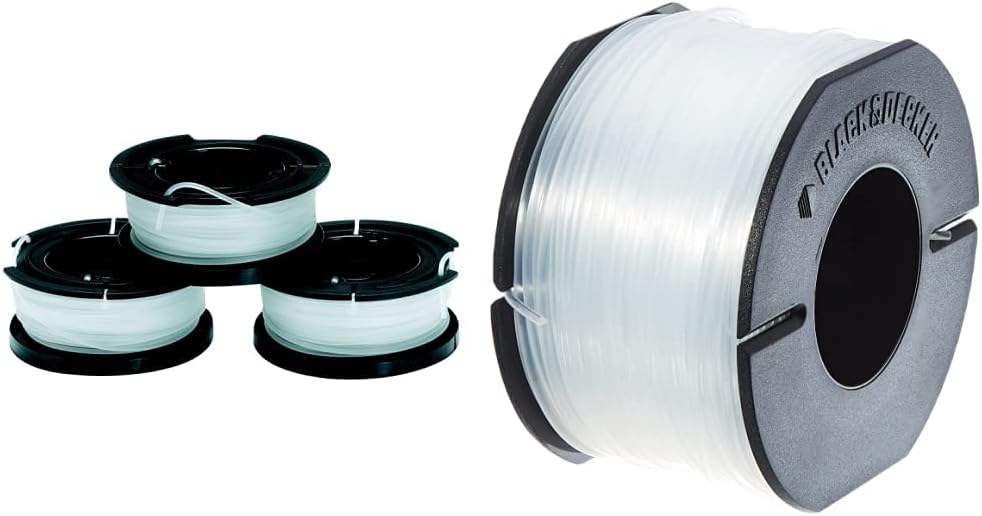 BLACK+DECKER Lot de 3 Bobines de Rechange pour Coupe-Bordures, 3 x 10 m de Fil en Nylon, Fil de ⌀1,5 mm, A6485-XJ & Bobine de Rechange pour Coupe-Bordures, 50 m de Fil en Nylon, Fil de ⌀1,5 mm