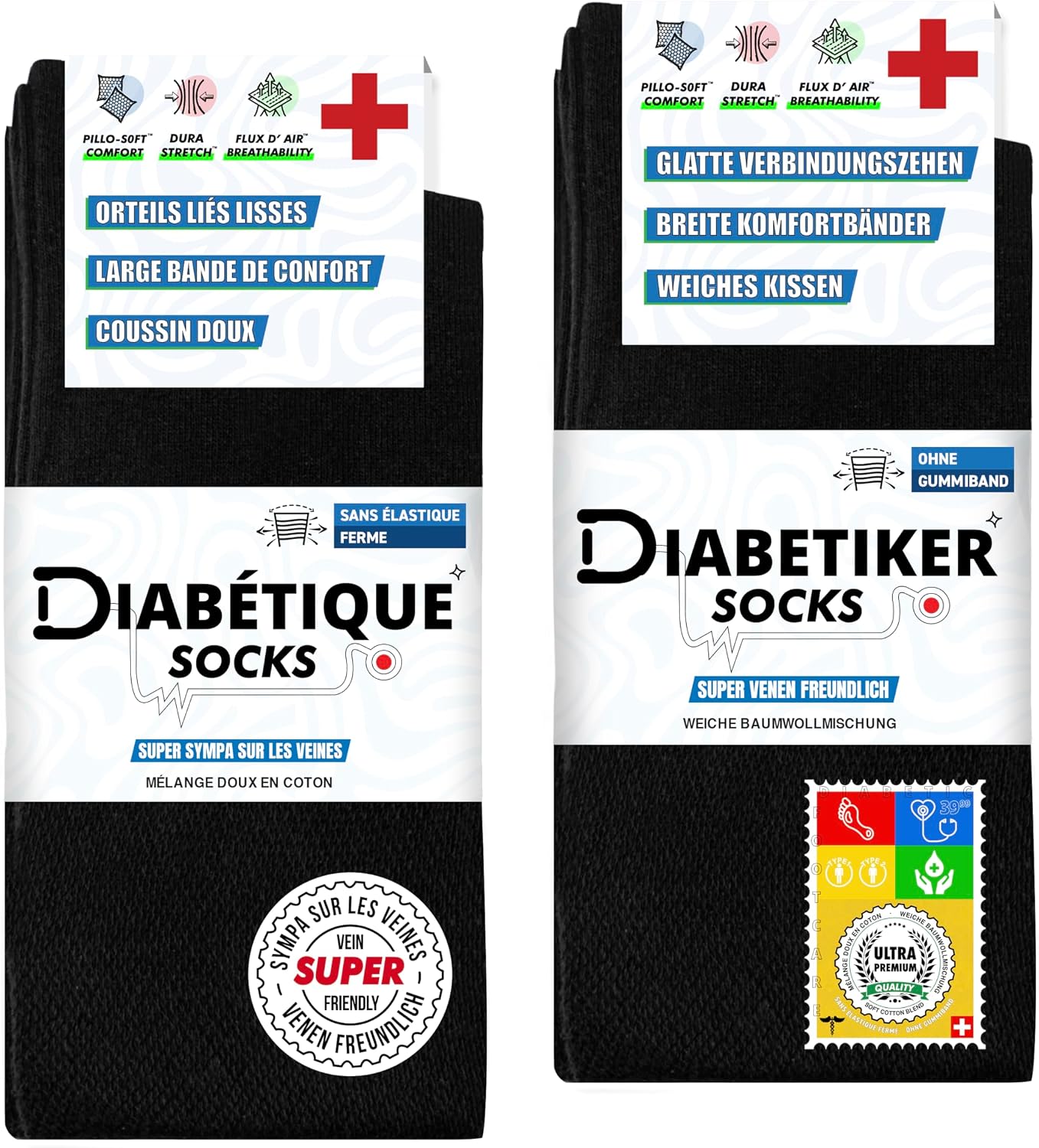 SOXCO 10 Paires chaussettes diabétiques homme, lot de 10 paires
