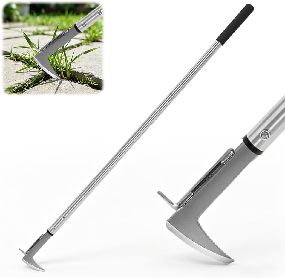 Grattoir à joints avec poignée - Longueur : 138 cm - Avec manche long - Avec bord dentelé - Pour enlever la mousse et les mauvaises herbes dans les joints de panneaux