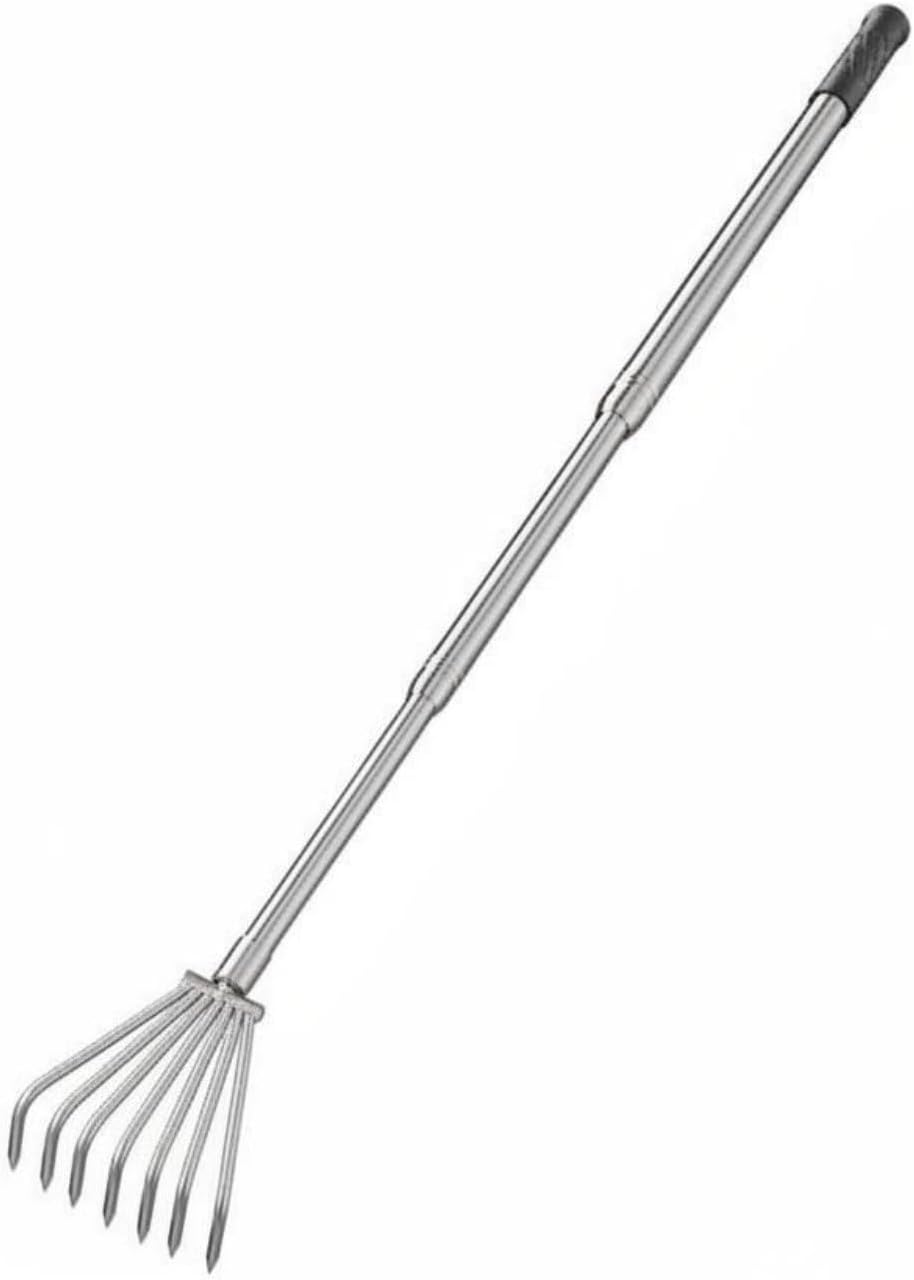 Râteau de Jardinage Télescopique en Acier Inoxydable, 7 Dents