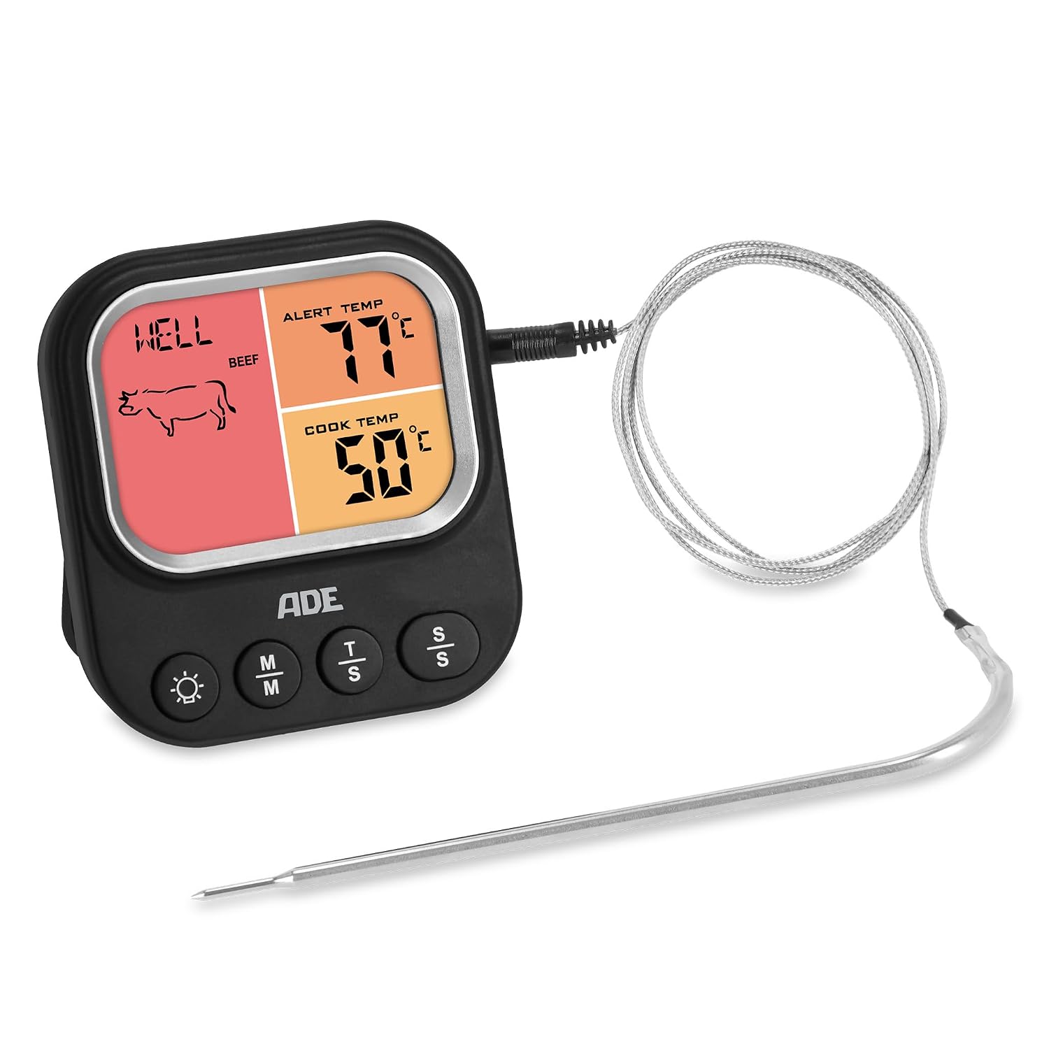 ADE Thermomètre de cuisine avec 2 sondes temperature | lecture instantané | avec écran LCD | thermometre alimentaire pour patisserie, four, barbecue, viande | jusqu'à 250 °C