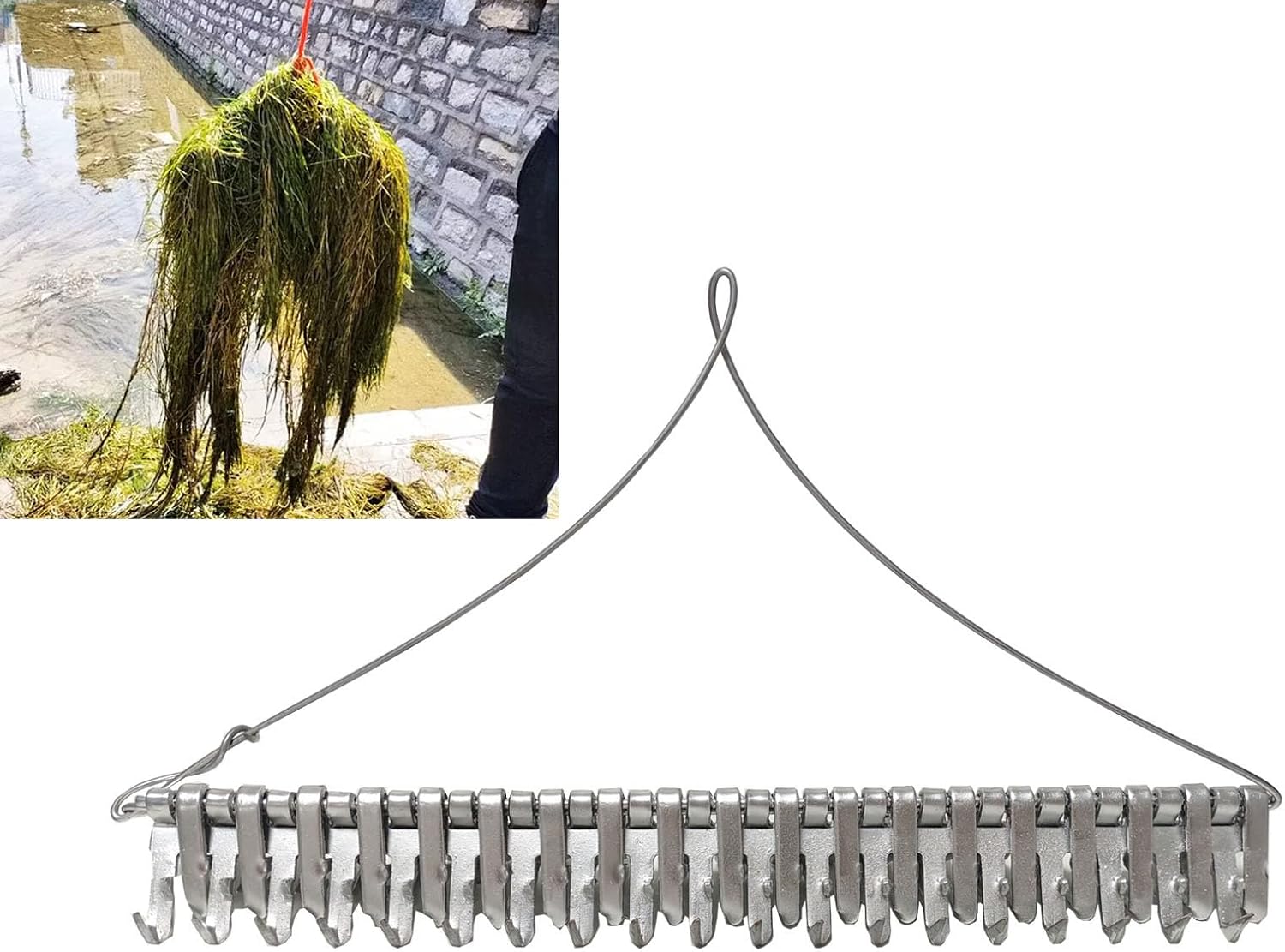 Râteau de Bassin de 40,6 cm, Outil de désherbage, Corde Plus épaisse de 15,2 m, râteau Double Face pour Nettoyage des Mauvaises Herbes, étang, lac, rivetage