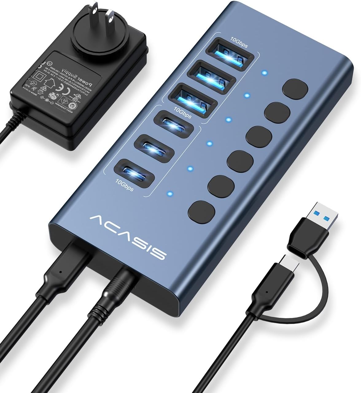 ACASIS Hub USB 3.2 alimenté par 6 ports (3 USB-A 3.2 + 3 USB-C 3.2)