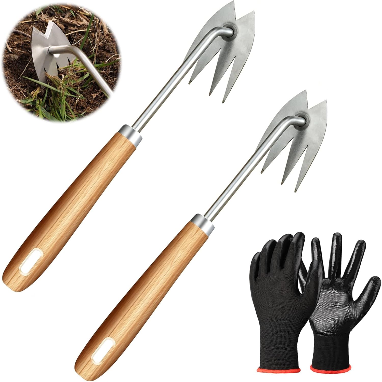 2 Pièces Désherbeur Manuel avec Gants Arrache Mauvaise Herbe