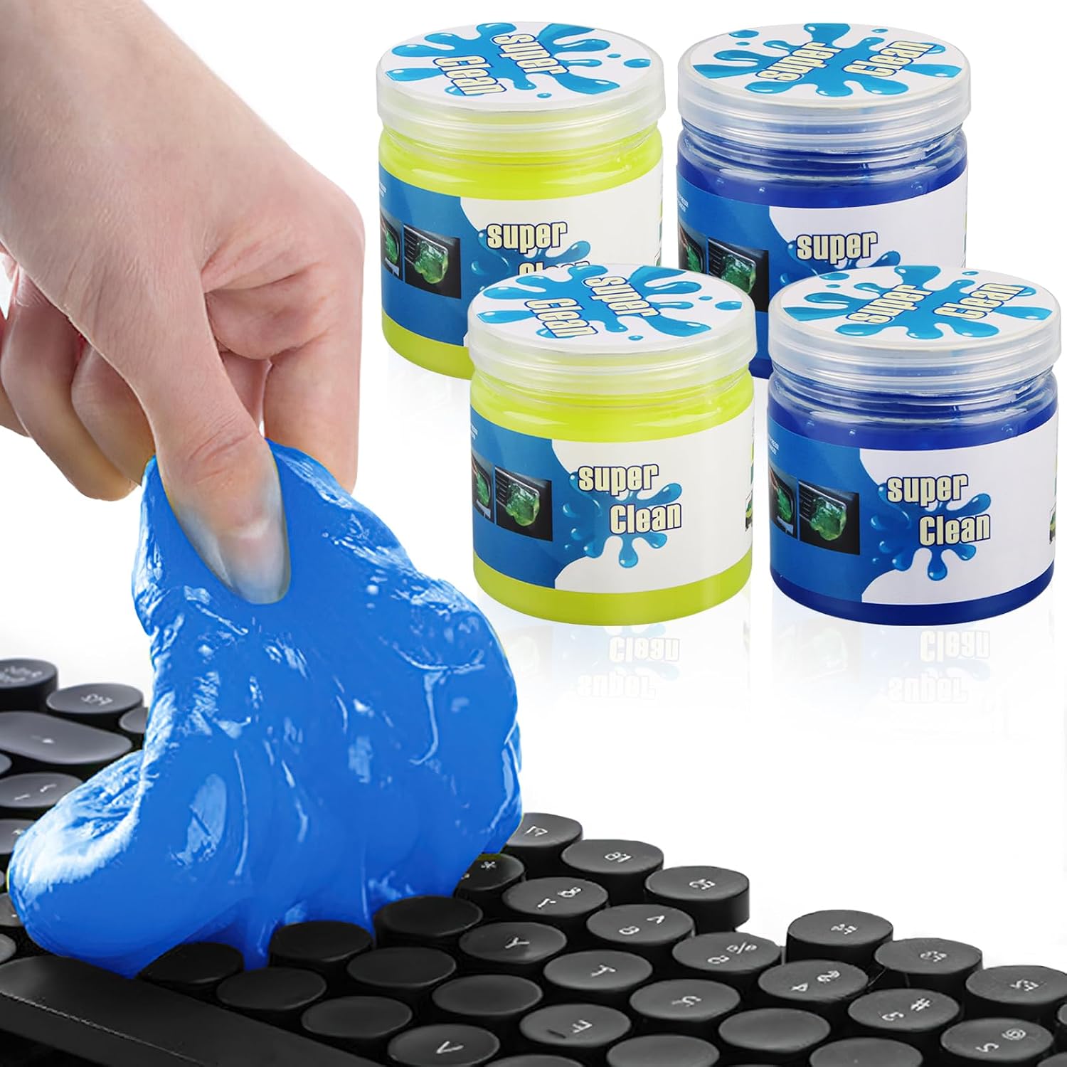 dellyy Gel Nettoyage Voiture, 4 Pièces Gel Nettoyant Clavier, Jouet de Décompression, Slime Nettoyage PC Convient aux Intérieurs de Voiture, Sorties d'air, Slaviers, Ordinateurs