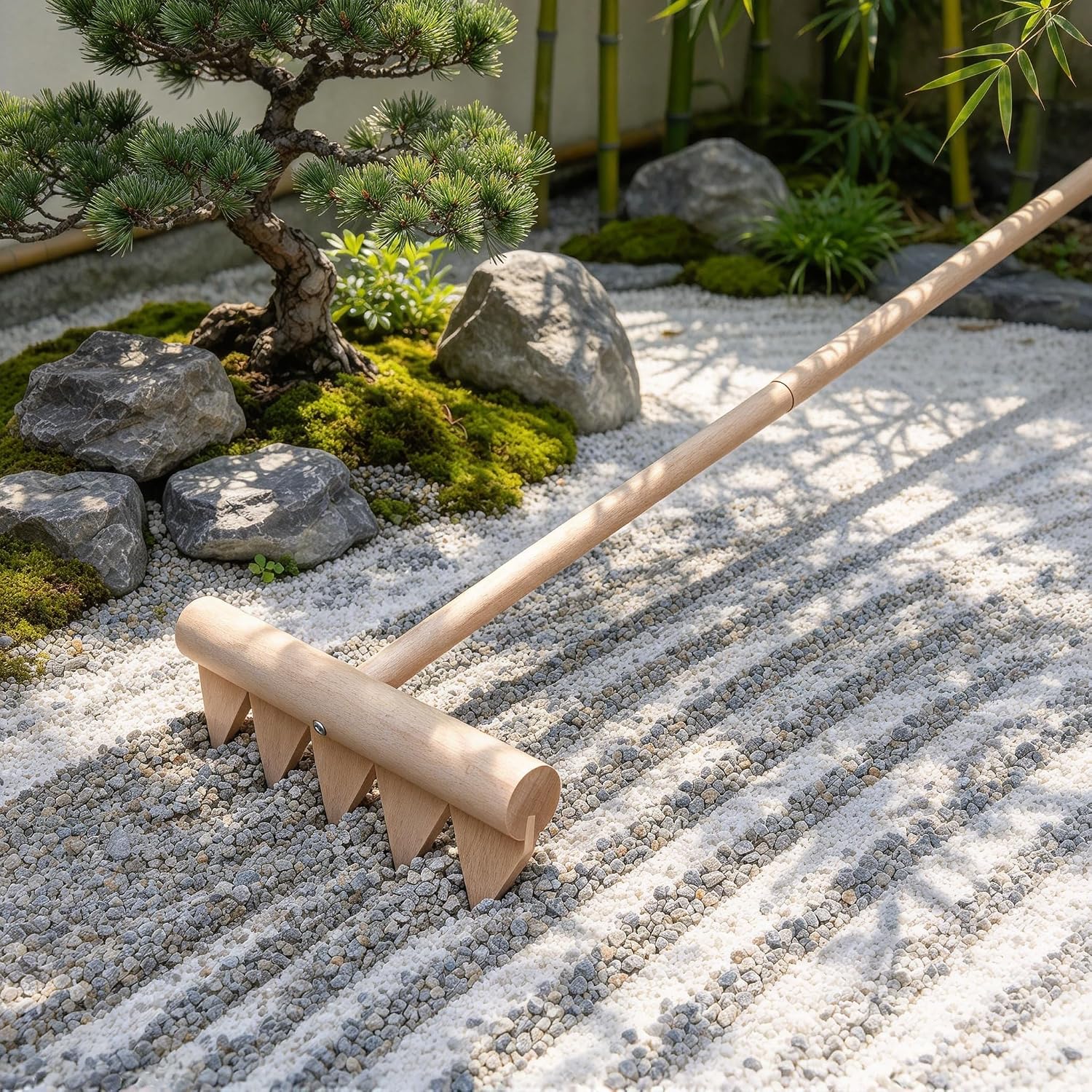 Râteau de jardin zen pour extérieur, grand râteau japonais pour le sable de roche
