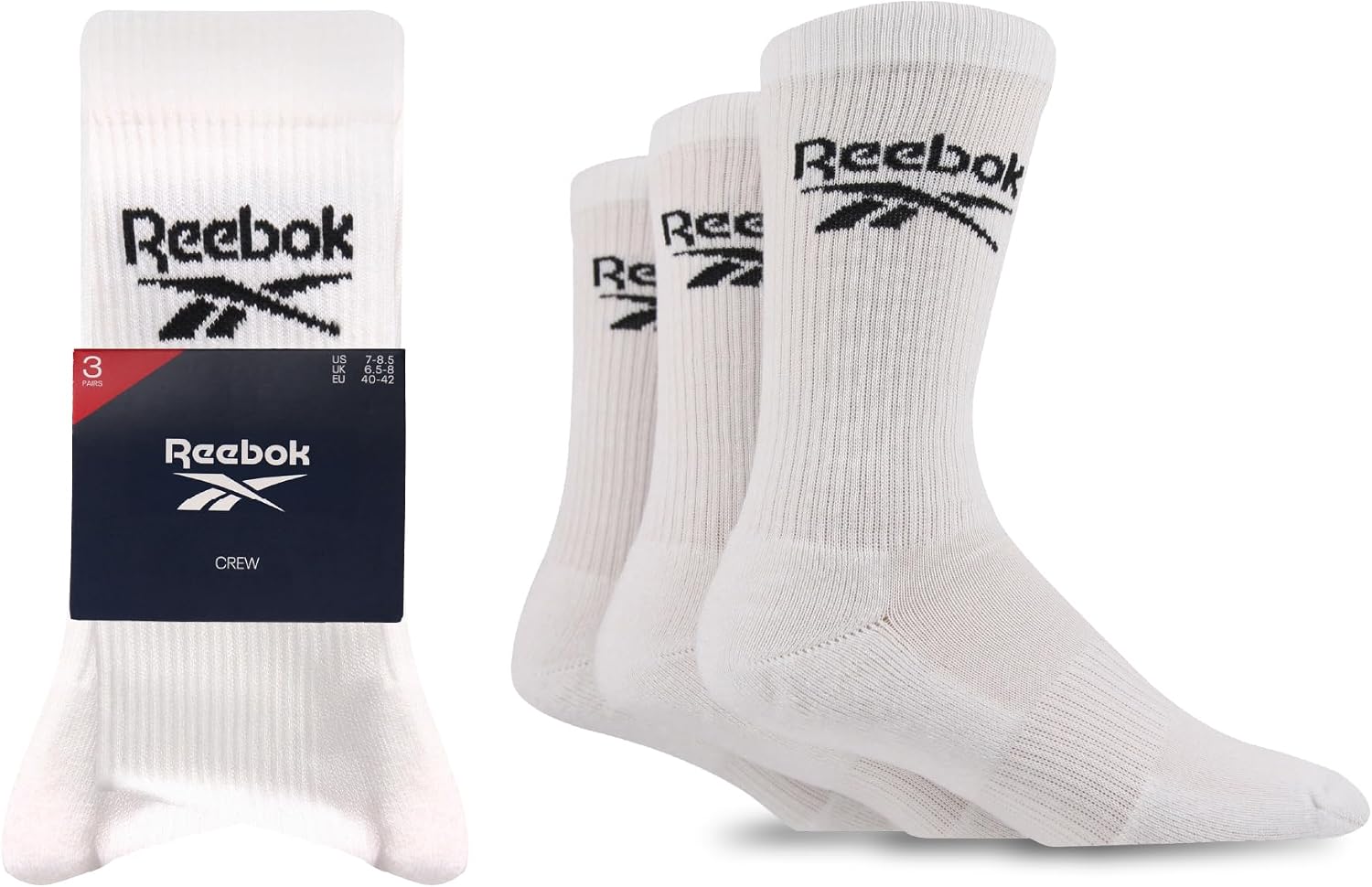 Reebok Chaussettes Hautes Homme Femme - Pour Marche Sport Quotidien Yoga Fitness, Confortables Coton Respirant, Lavables Crew Lot de 3 Paires