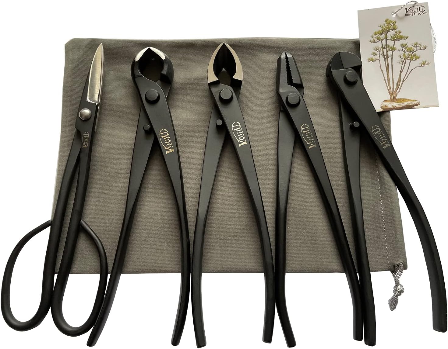 vouiu Lot de 5 Outils pour bonsaï, Coupe-Bouton, Coupe-Fil, Pince Jin, Ciseaux à bonsaï