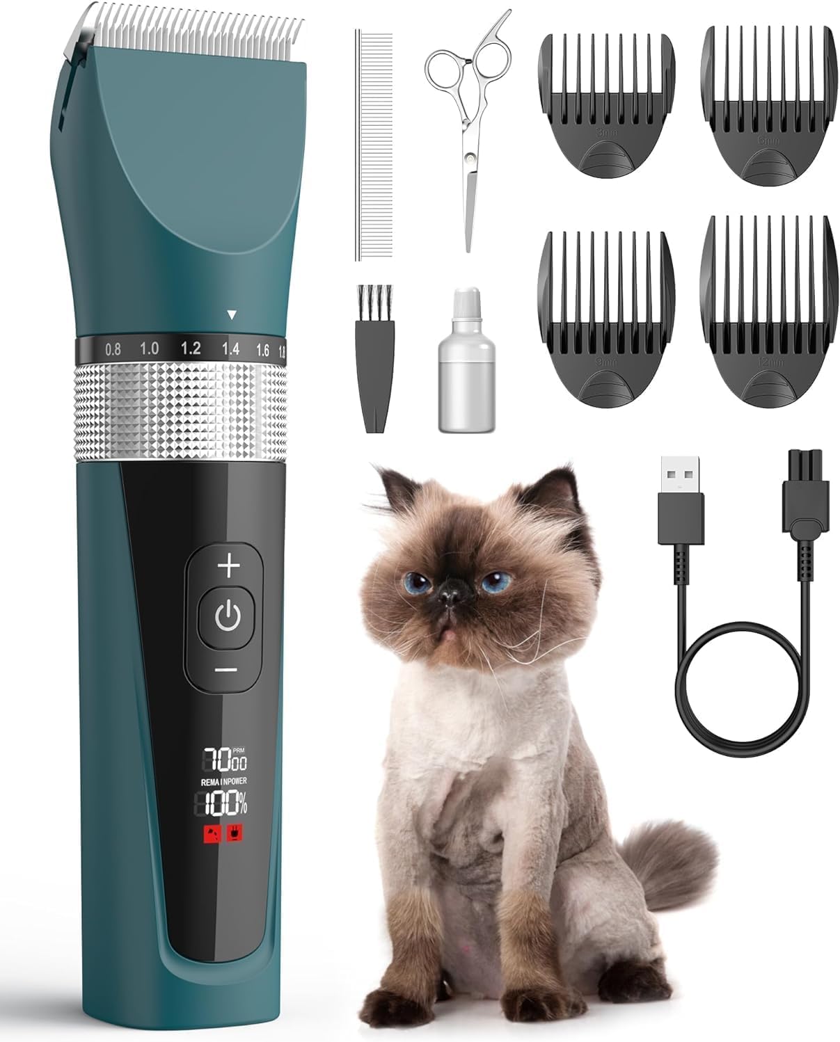 oneisall tondeuse pour chat silencieuse, rasoir pour chat (Vert)