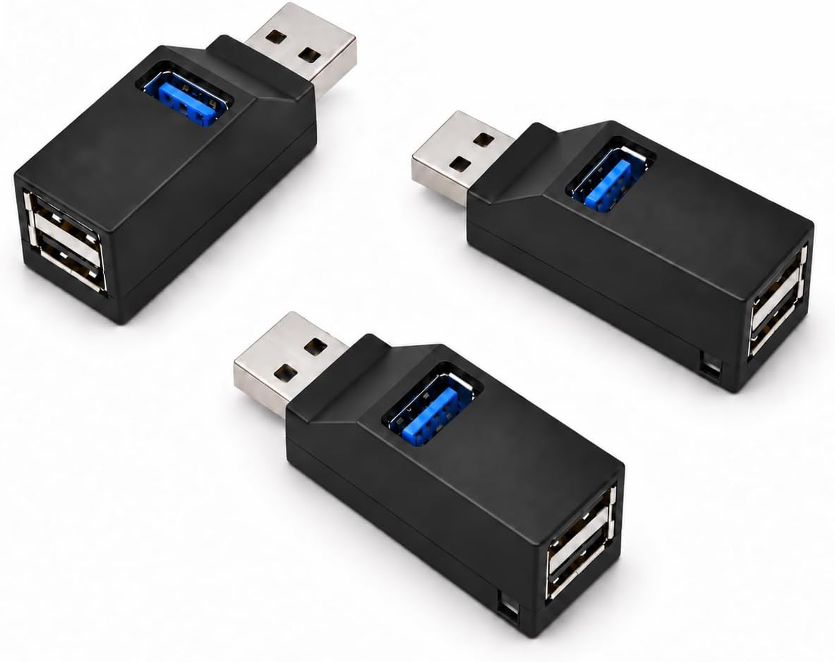 Lot de 3 Hub USB Mini, Adaptateur Répartiteur USB avec 1 Port USB 3.0 et 2 Ports USB 2.0, Extension USB Portable pour Ordinateur PC Portable Clavier Souris Clé USB et Périphériques