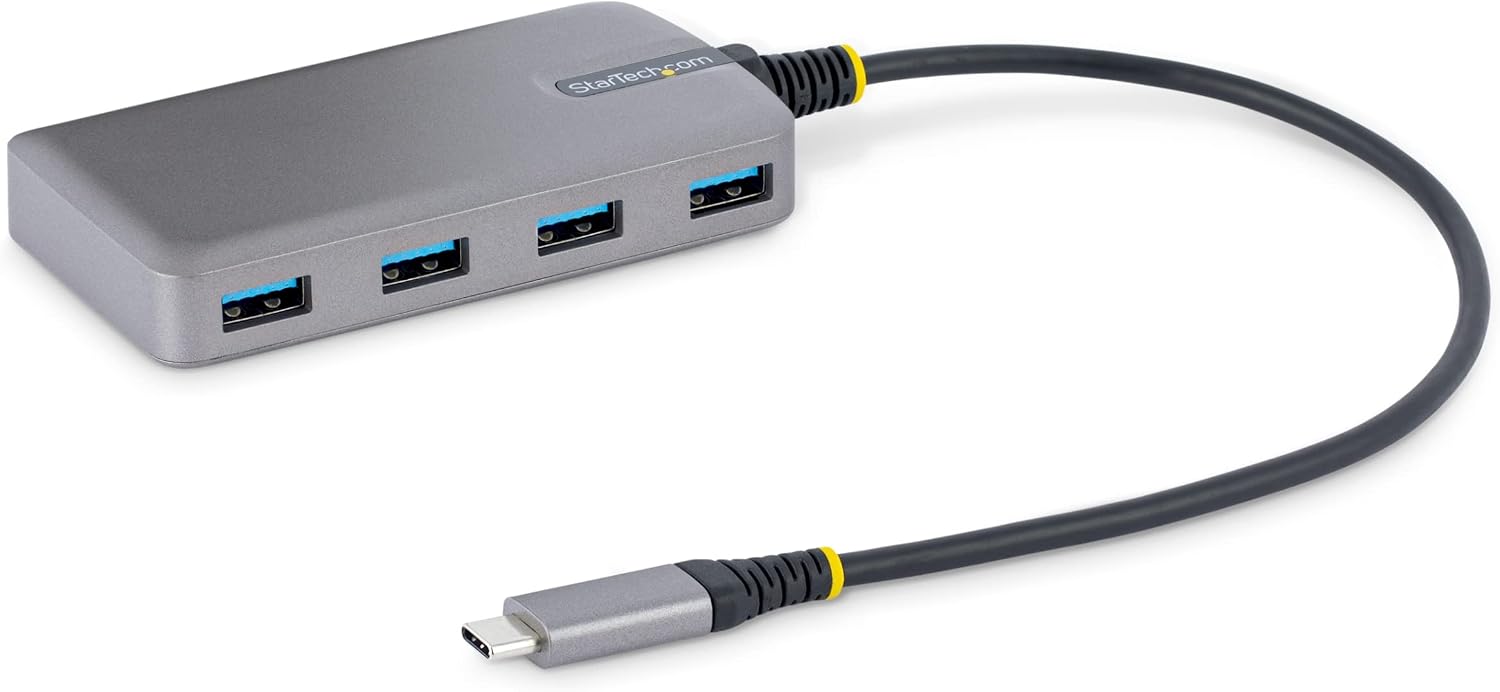 StarTech Hub USB-C vers 4x USB-A, 5Gbps, Alimenté par USB, Entree Aux, 30cm