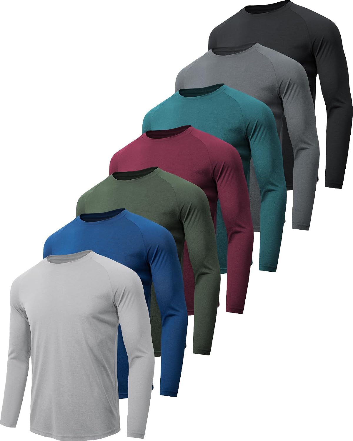 T-Shirt Manche Longue Homme Respirant Séchage Rapide,Tee Shirts de Sport pour Homme,Protection Solaire UV SPF50+ pour Fitness,Running et Entraînement Lot de 4/5/7 pièces