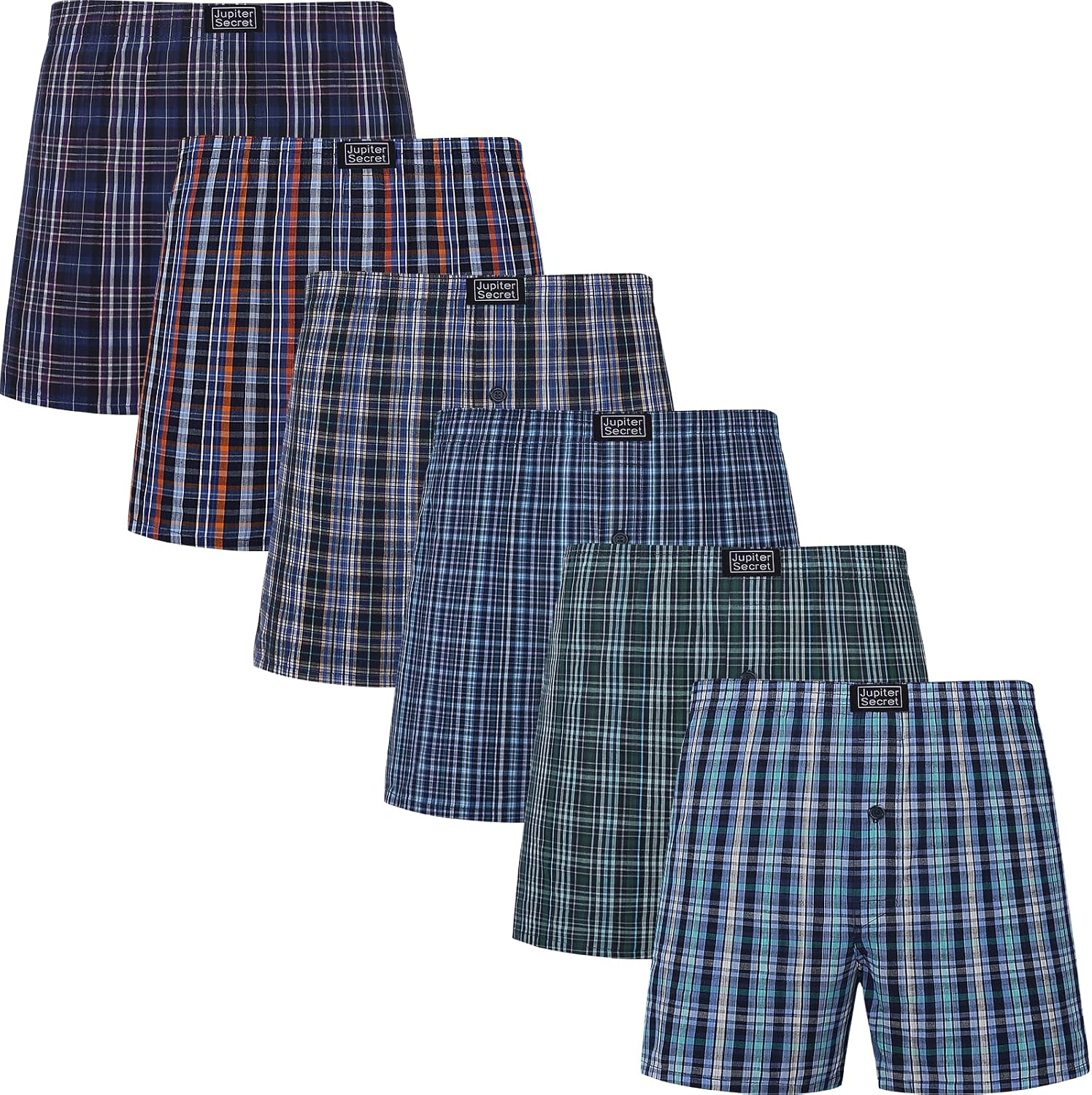JupiterSecret Boxers Homme, 100% Coton, Sous-vêtements, Lot de 6/12