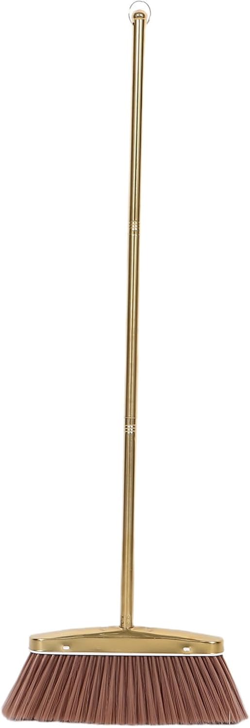 Lurrose Balai INOX Résistant à Usage Intérieur Extérieur avec Manche Amovible Brosse Dorée Robuste pour Sols Durs Patio Jardin Balai Ménager Polyvalent et Peu Encombrant