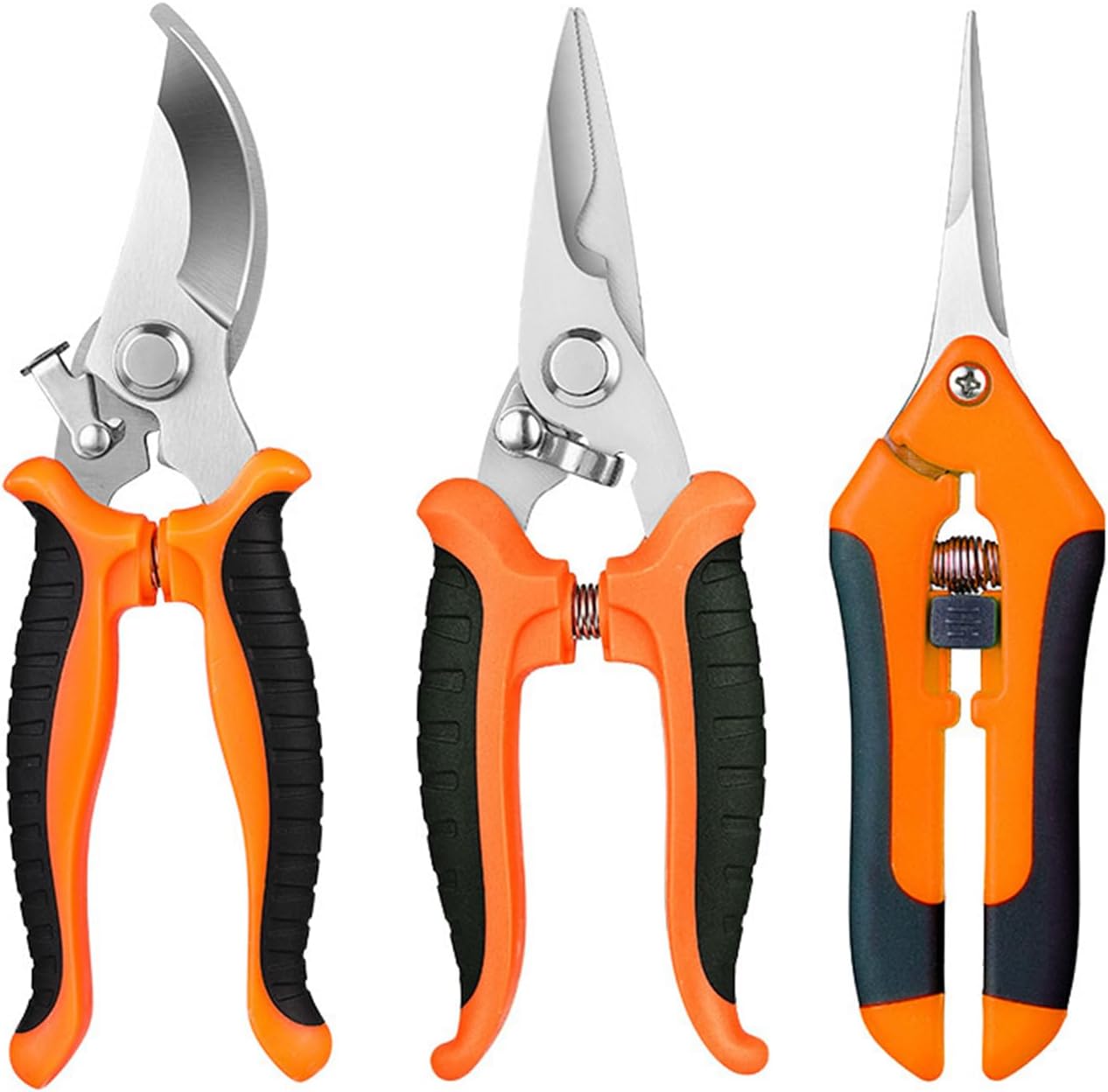 Secateur de Jardin, 3PCS Sécateurs et Ciseaux de Jardinage, Sécateur Professionnel Léger Ergonomiques à Main, Cisaille de Jardin pour Plante, Fleurs, Branches, Roses, Bonsai, Fruit (Orange)