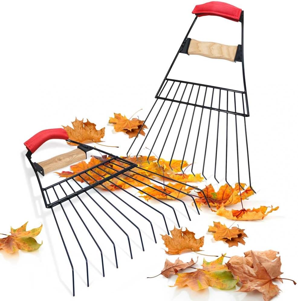 Colwelt Pince à feuilles de jardin en acier robuste pour le nettoyage de pelouse et de jardin, grande taille et râteaux à main pour une plus grande capacité de ramassage (acier, pas plastique)