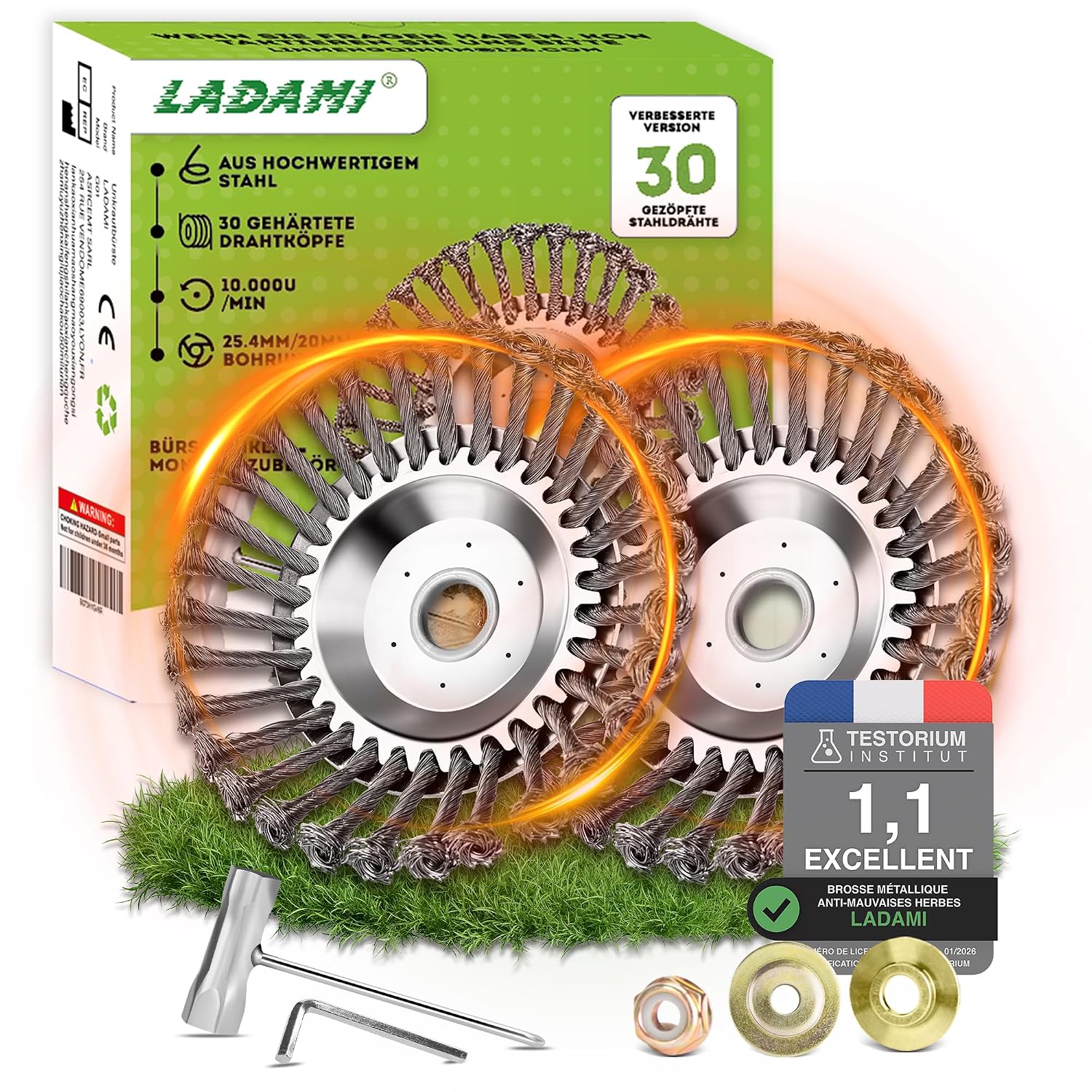 Profi ! Lot de 2 brosses anti-mauvaises herbes 25,4 x 200 mm Haute stabilité Très robuste Montage facile