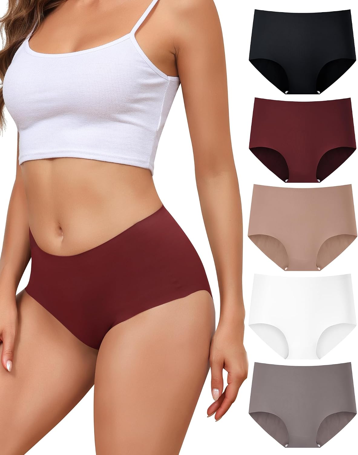 Culottes Femme sans Couture Taille Haute sous-Vêtements Slips Lot de 5 Dim Culottes Invisible Hipster Confort Bikini S-XL