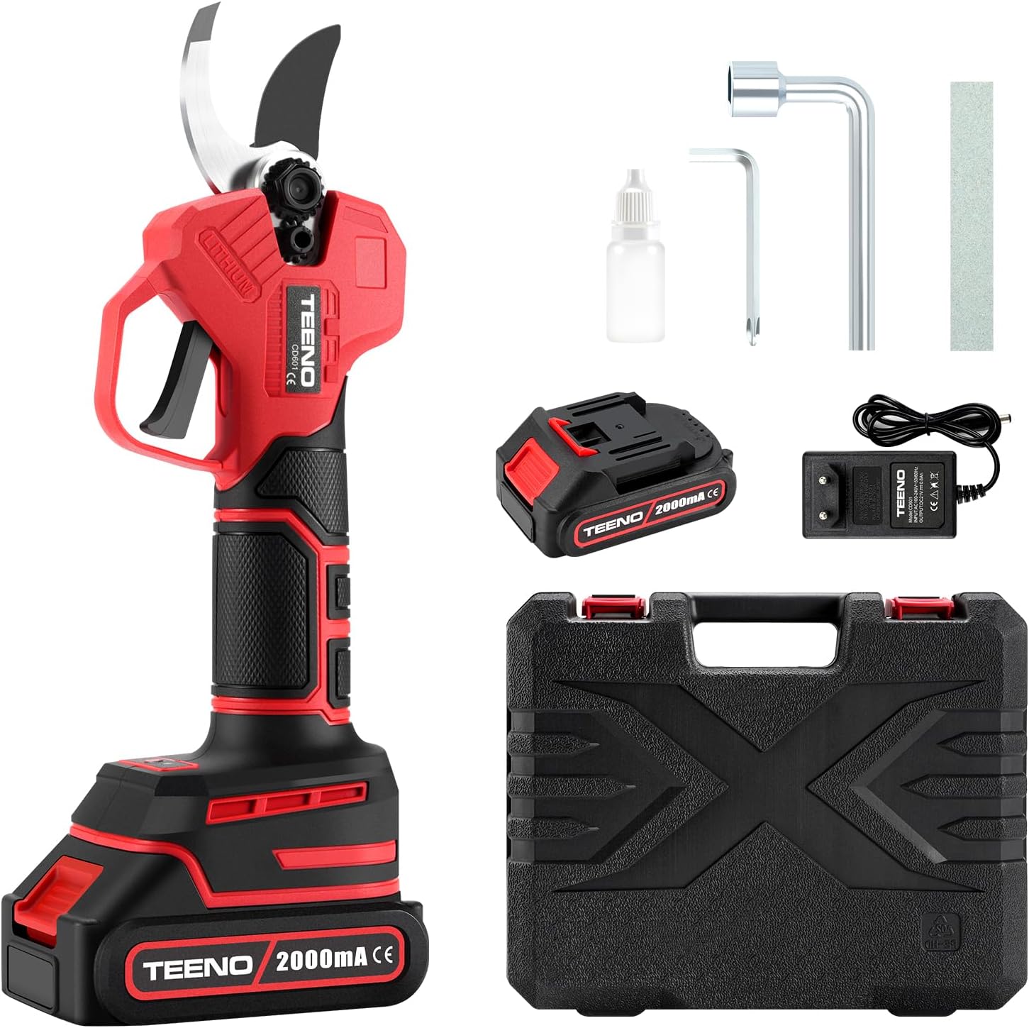TEENO Sécateur Électrique Sans fil (deux batteries 4000mAh avec écran)30CM,pour la taille, le jardinage, les arbres fruitiers et le vignoble