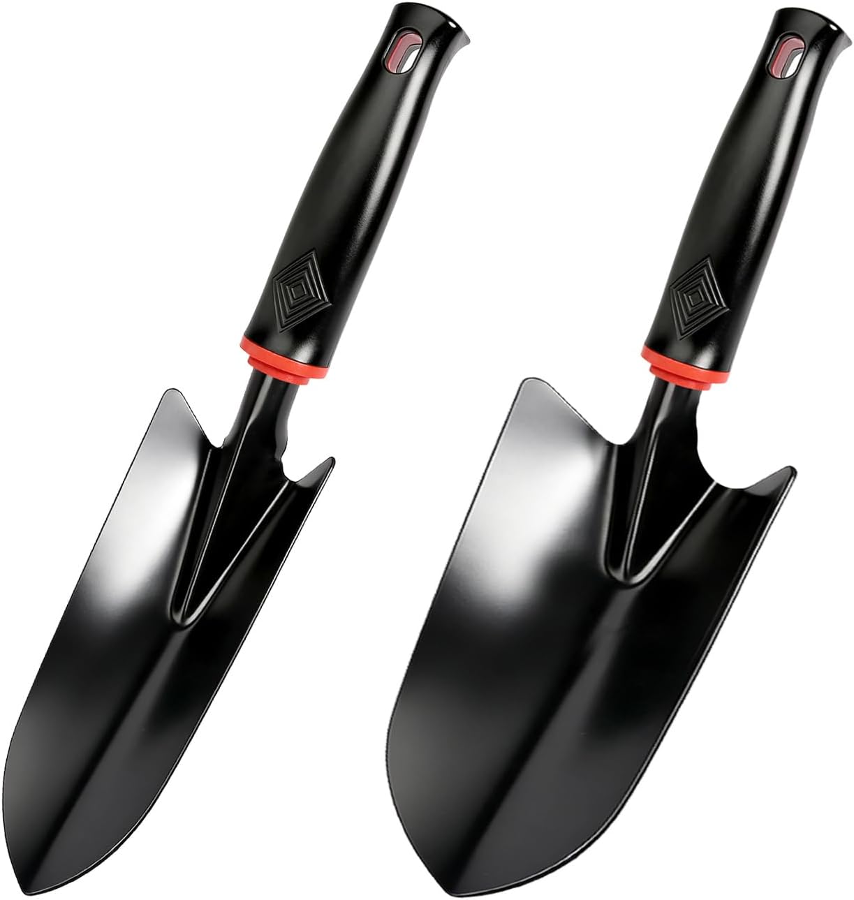 Lot de 2 pelles de jardin en acier au carbone (32,5 x 8 cm/32,5 x 5,5 cm) - Petite pelle à main - Pour planter, transplanter, désherber - Noir