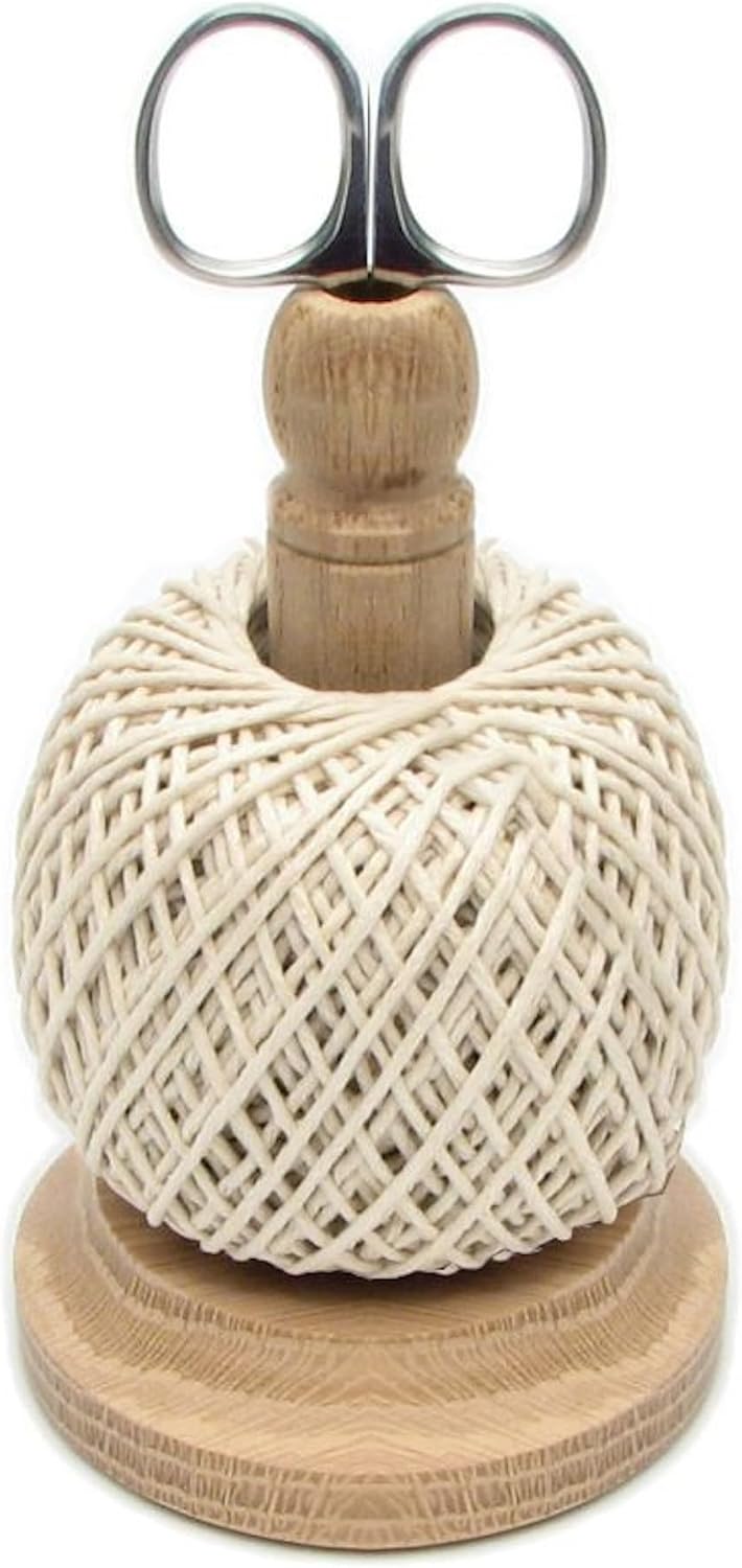 Muldale Support de ficelle de jardin – Coton naturel avec ciseaux de jardinage en acier inoxydable – Support de ficelle de jardinage avec support en bois – Accessoires pour abri de jardin – Fabriqué