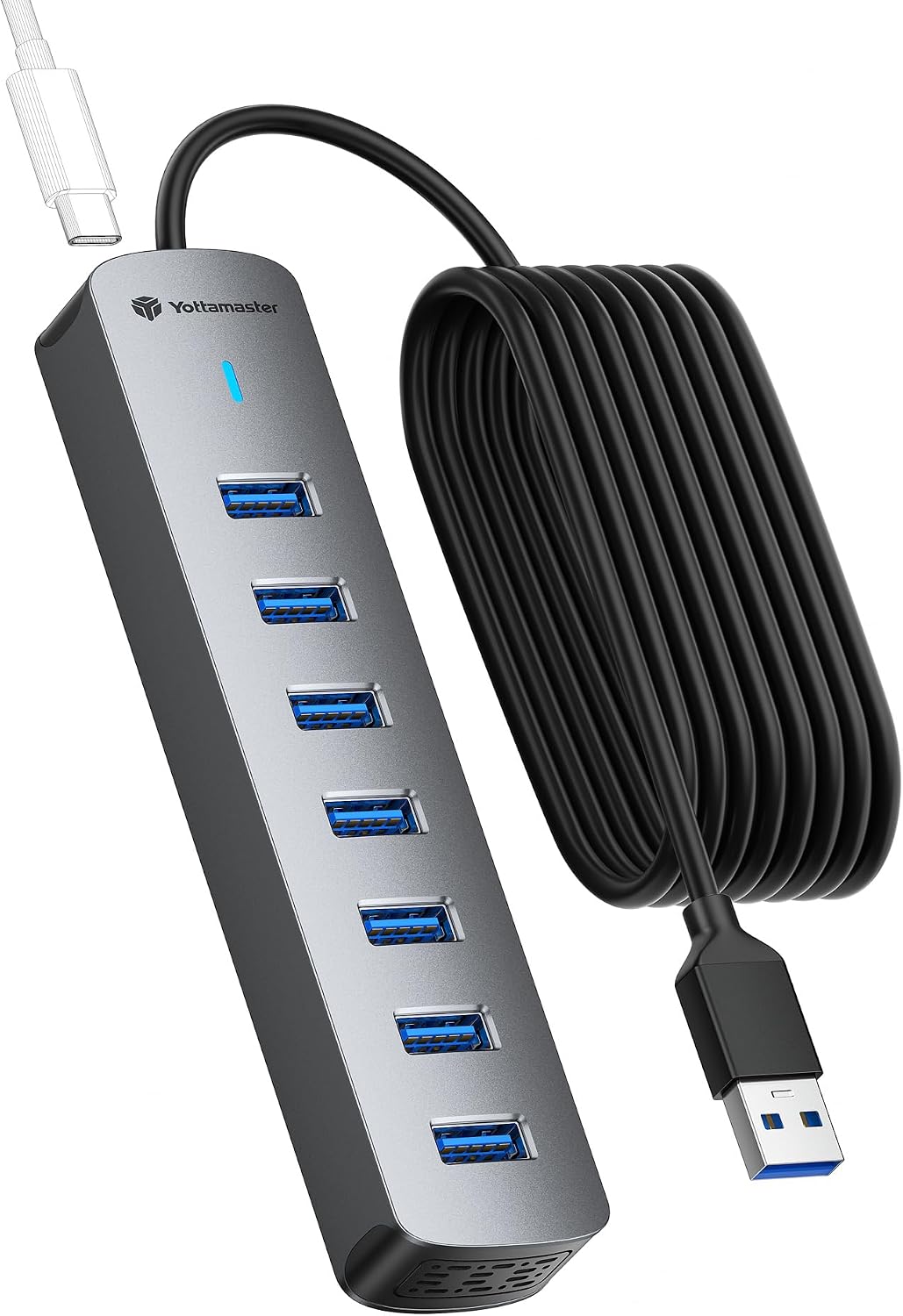 Yottamaster Hub USB 3.0 à 7 Ports avec câble de 100 cm pour Ordinateur de Bureau, répartiteur USB en Aluminium, Adaptateur multiport 5 Gbit/s avec Port USB-A pour PC, Ordinateur Portable 5 V 3 A