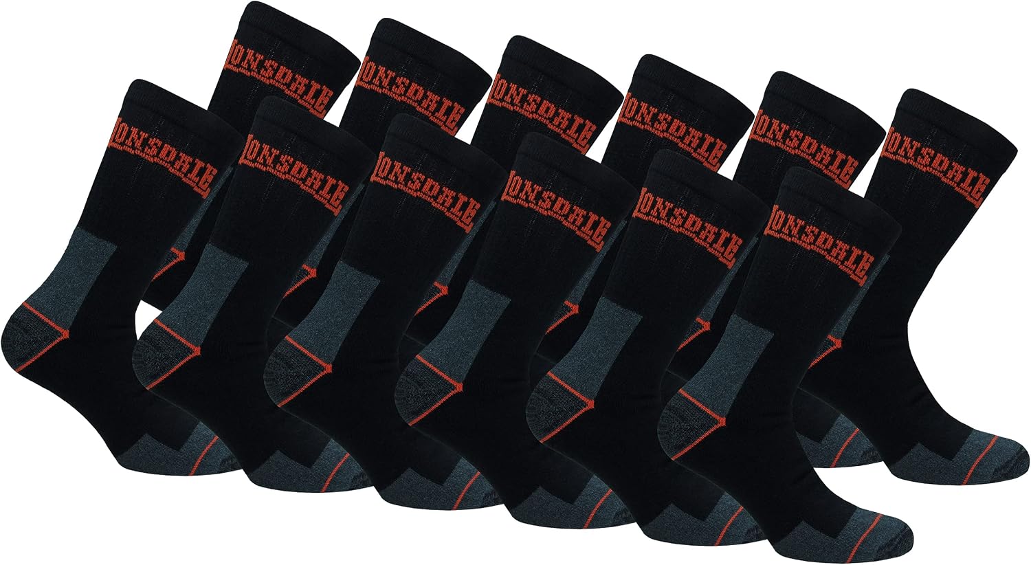 Lonsdale Paires Chaussettes Travail - Hauteur Mi-Mollet Chaussures Sécurité Pointe Talon Renforcés Coton éponge Noir