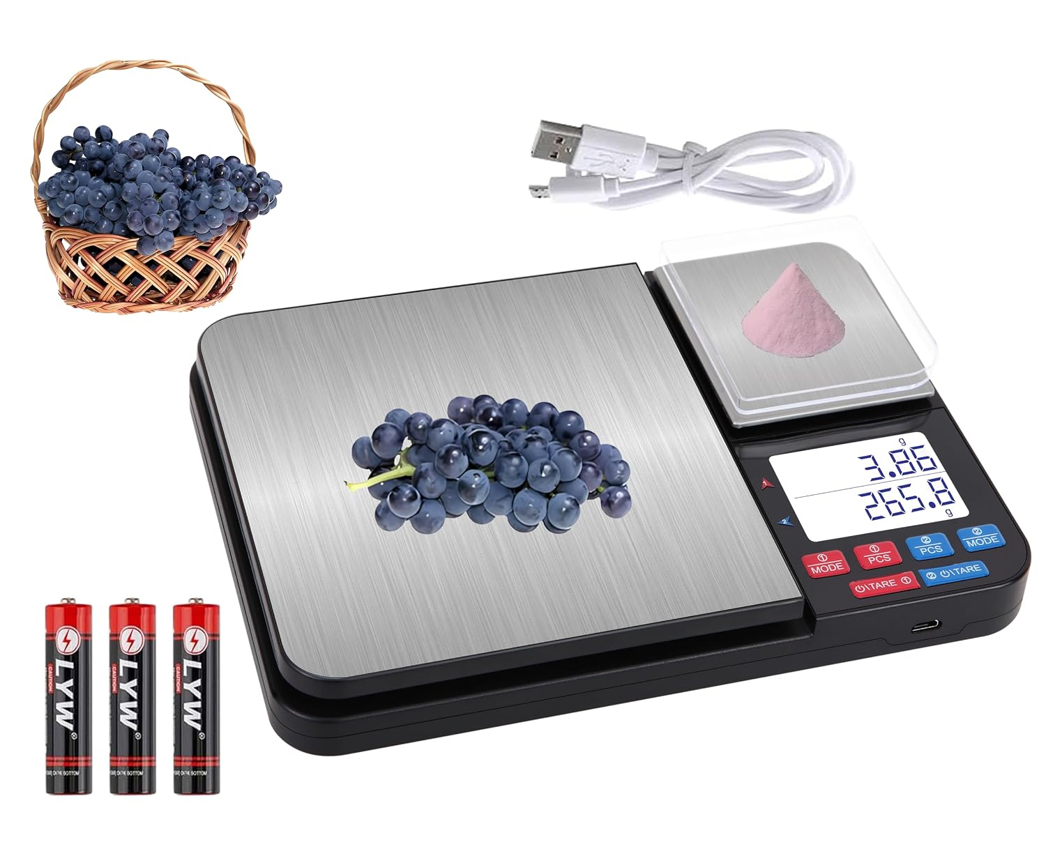 Balance de cuisine numérique à double plateforme en acier inoxydable, avec deux précision de 1 g et 0,01 g, capacité maximale de 10 kg, fonction tare, conversion d'unités, écran LCD avec