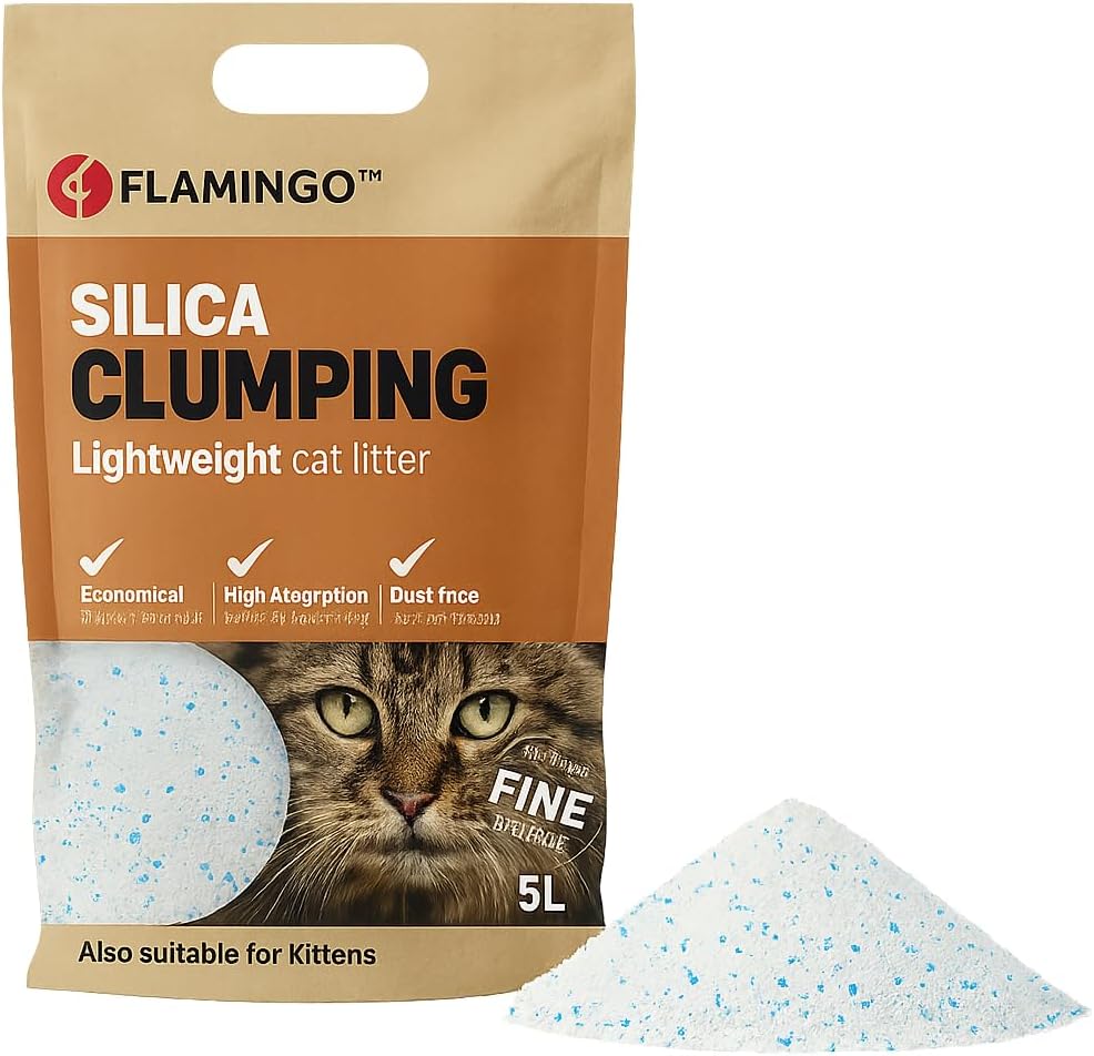 Flamingo - Litière Chat - 12L (12kg) pour 10 semaines - Litière agglomérante - Gros Grains - Parfum Talc bébé - Origine Europe