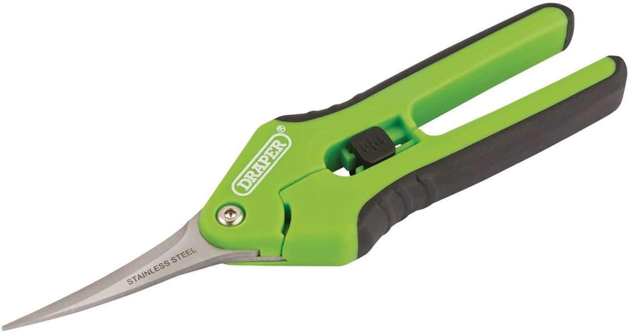 Draper 165mm Precision Soft Grip Taille secateur Courbe, Argent,noir,vert