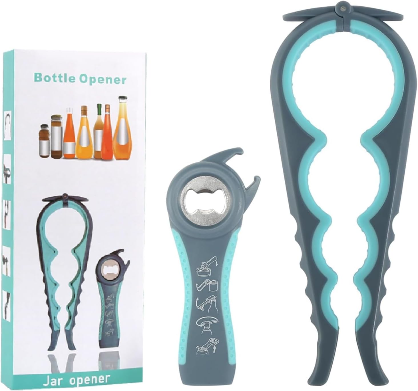 Ouvre-bouteille multifonctionnel en acier inoxydable et caoutchouc, décapsuleur pour toutes les boîtes et verres, pratique pour les personnes âgées et les mains faibles